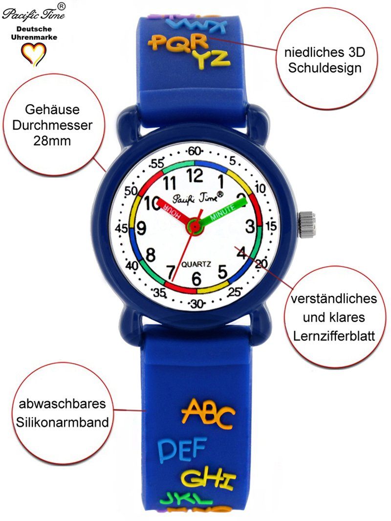 Pacific Time Versand Quarzuhr ABC blau Armbanduhr Gratis Silikonarmband, Kinder Lernuhr