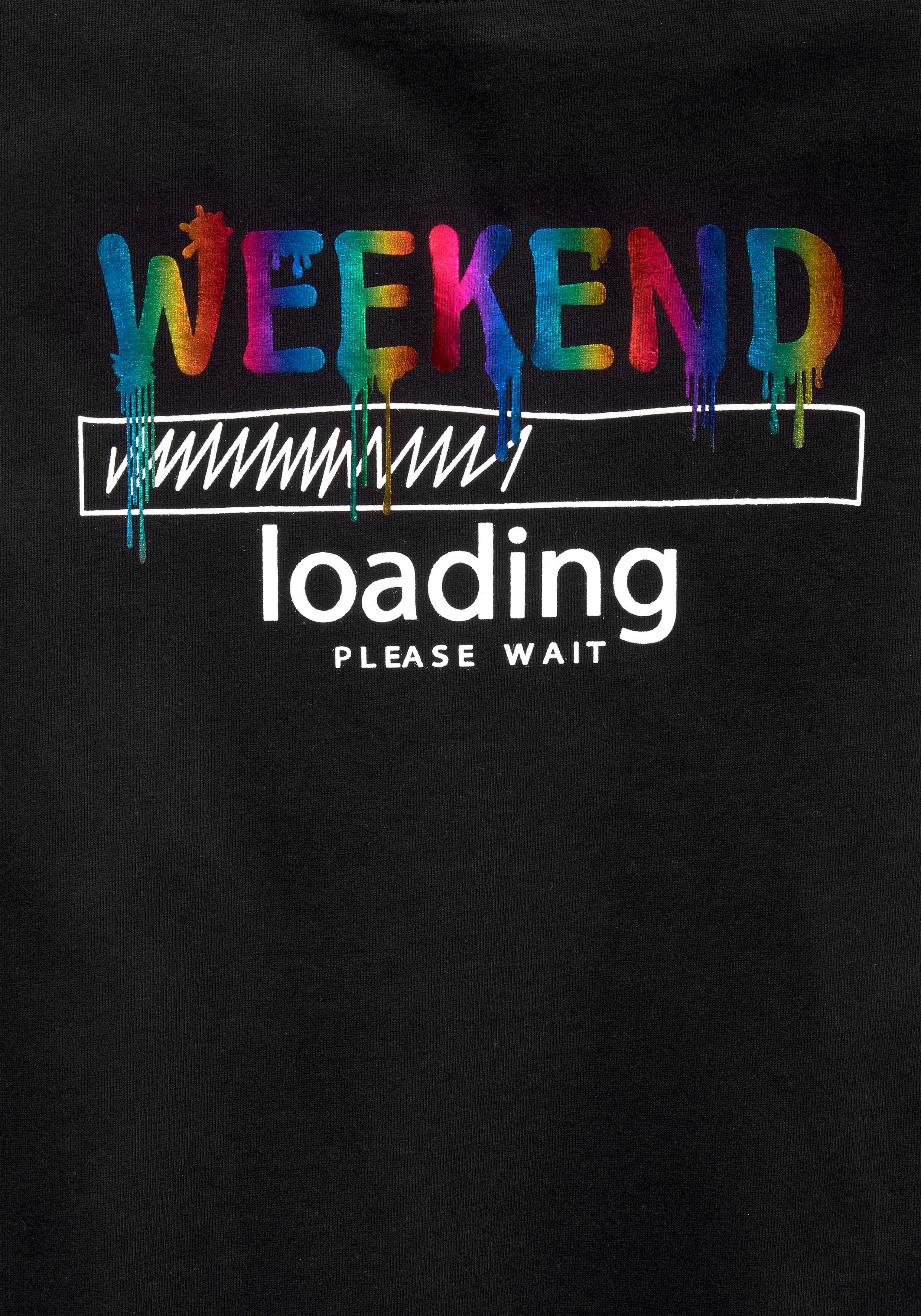 loading...please KIDSWORLD Form, sind in T-Shirt weiter wait legerer unterschiedlich WEEKEND Regenbogen-Druckfarben