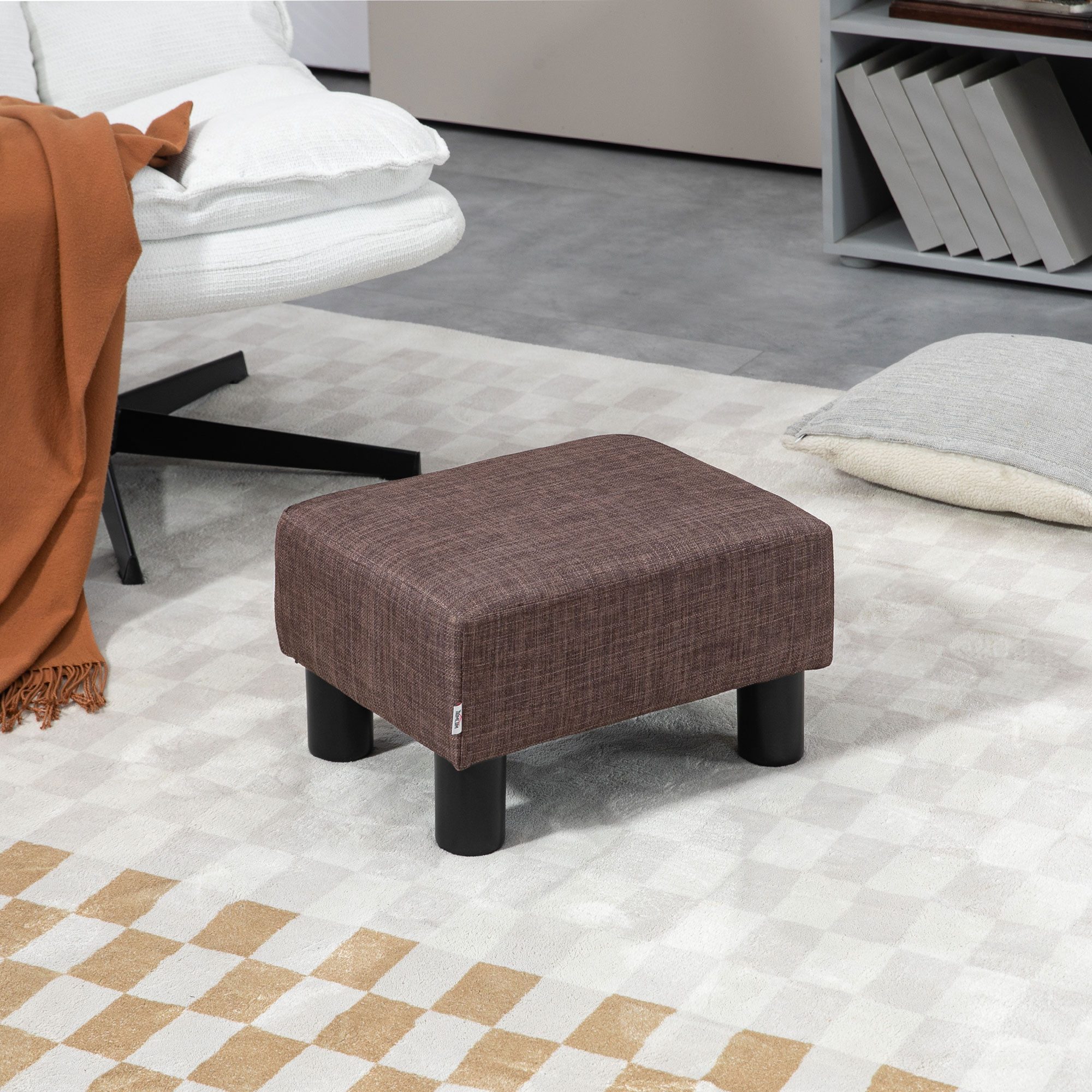 HOMCOM Fußhocker Sitzhocker Hocker mit Leinenoptik Moderner für Schlafzimmer (Moderner Polsterhocker, 1 St., Ottomane für Schlafzimmer, Wohnzimmer), 40 x 30 x 24 cm, Braun