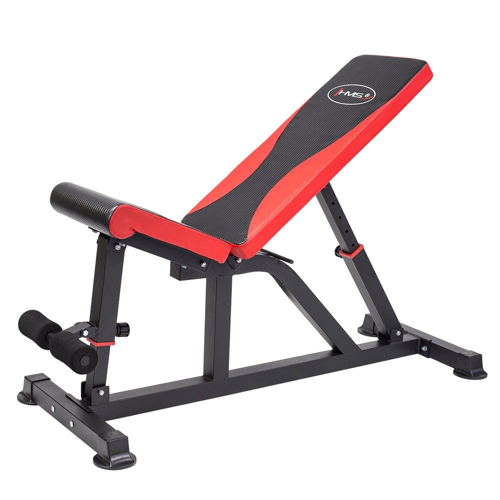 HMS Hantelbank Trainingsbank Fitnessbank Gewichtsbank, (Spar-Set, 1-tlg., 128 x 52 cm klappbar), klappbar, verstellbare Rückenlehne, Polsterrollen