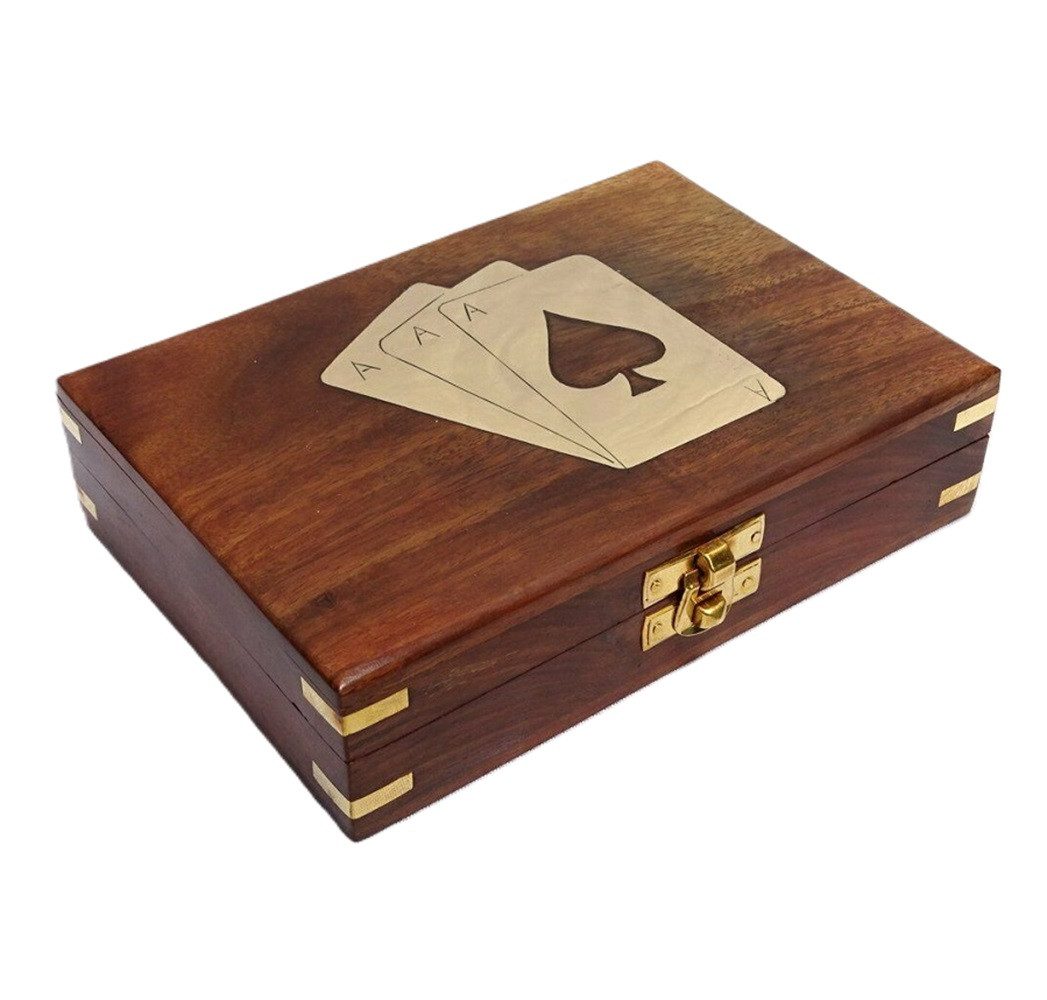 Linoows Dekoobjekt Maritime Kartenbox, Spielkarten Box aus Edelholz, Holzbox