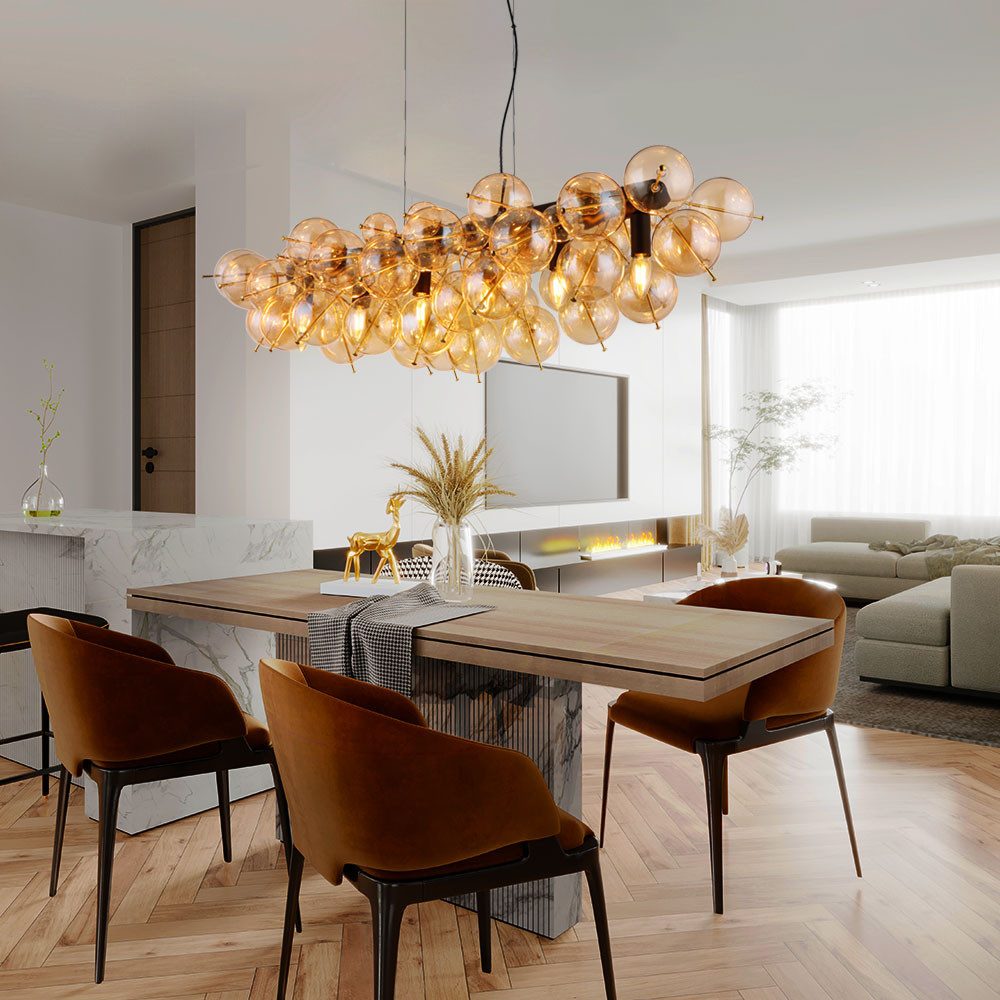 GLOBO LIGHTING Hängeleuchte, Leuchtmittel nicht inklusive, Pendelleuchte Hängelampe Esszimmerleuchte 6-Flammig Glaskugeln amber