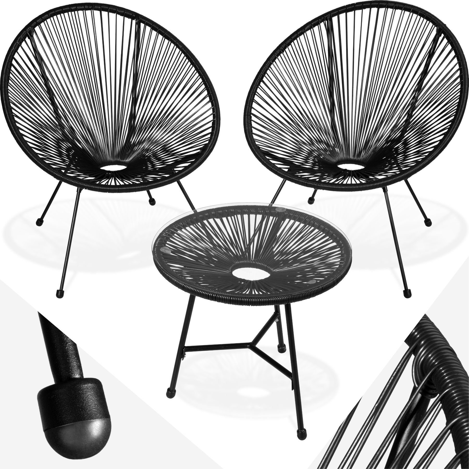 tectake Essgruppe 2 Gartenstühle Santana mit Tisch, (Set, 3tlg)