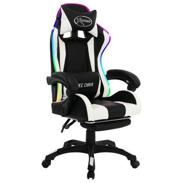 vidaXL Bürostuhl Gaming-Stuhl mit RGB LED-Leuchten Weiß und Schwarz Kunstleder