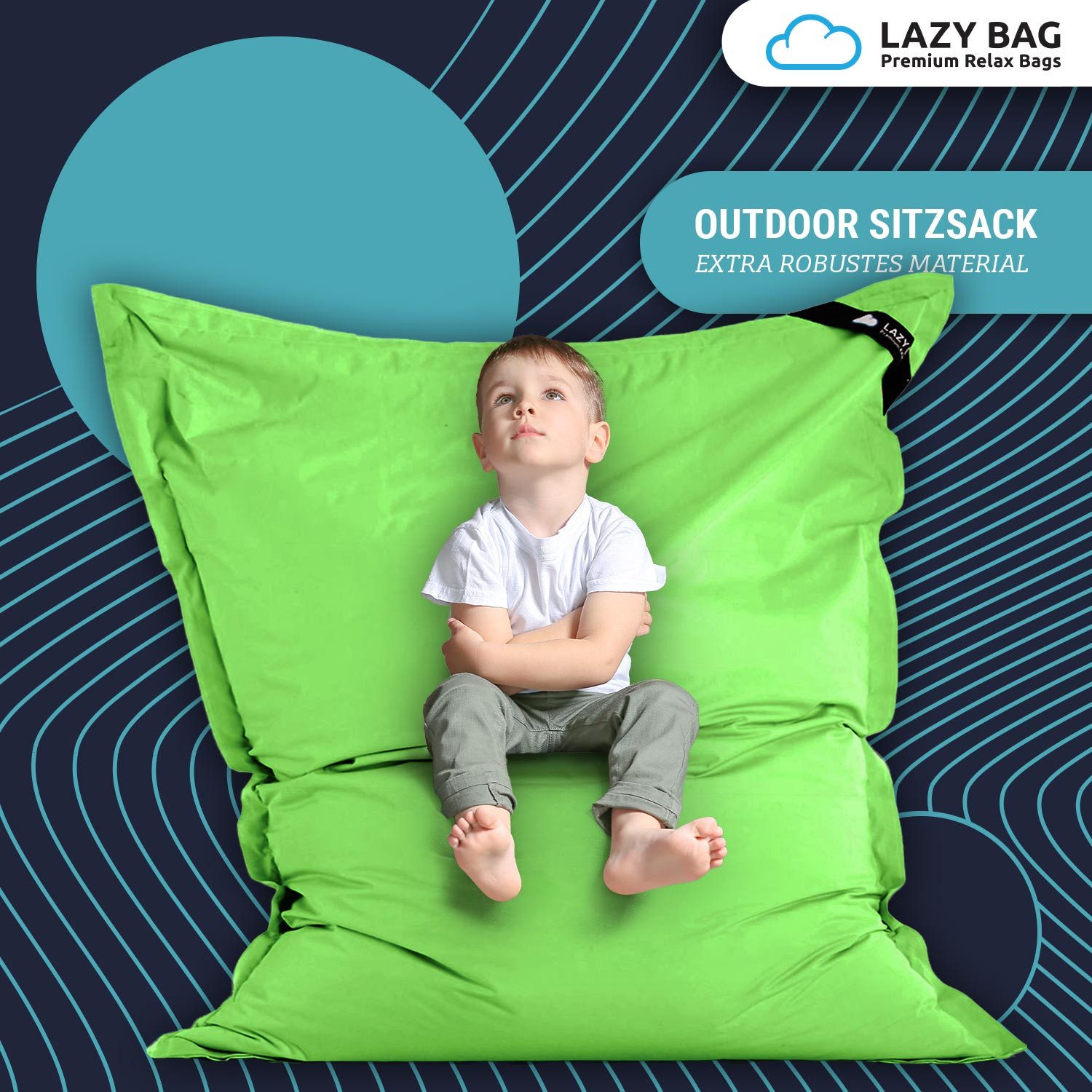 LazyBag Sitzsack Sitzsack XL 250 Liter Indoor Outdoor – Wasserfester Riesensitzsack (XL 250 Liter, Riesensitzsack), Junior-Sitzkissen Sessel