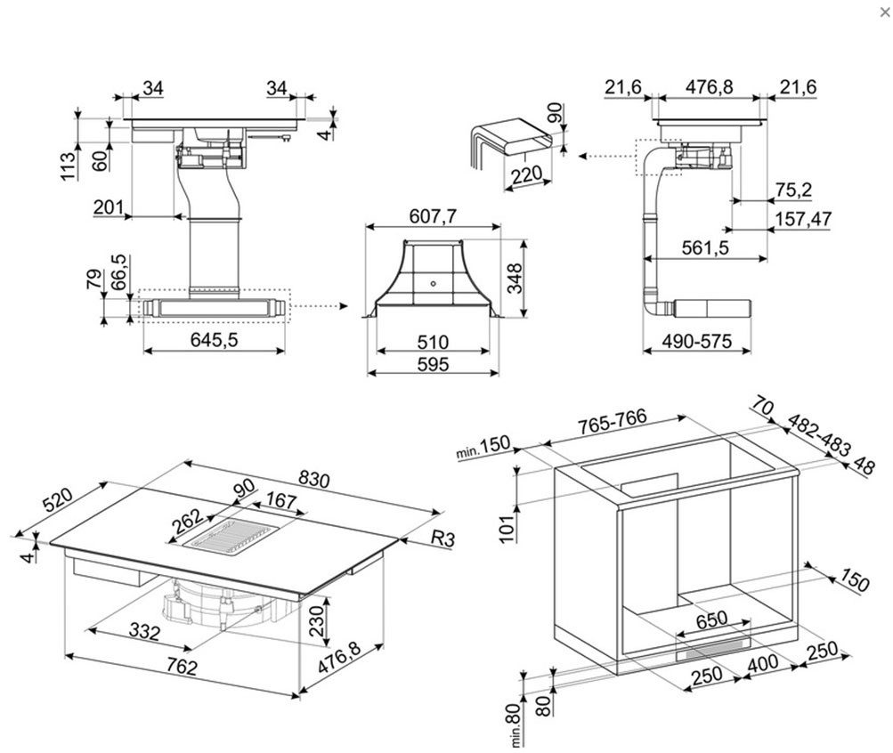 Smeg Kochfeld mit Dunstabzug HOBD182DG, mit Dunstabzug