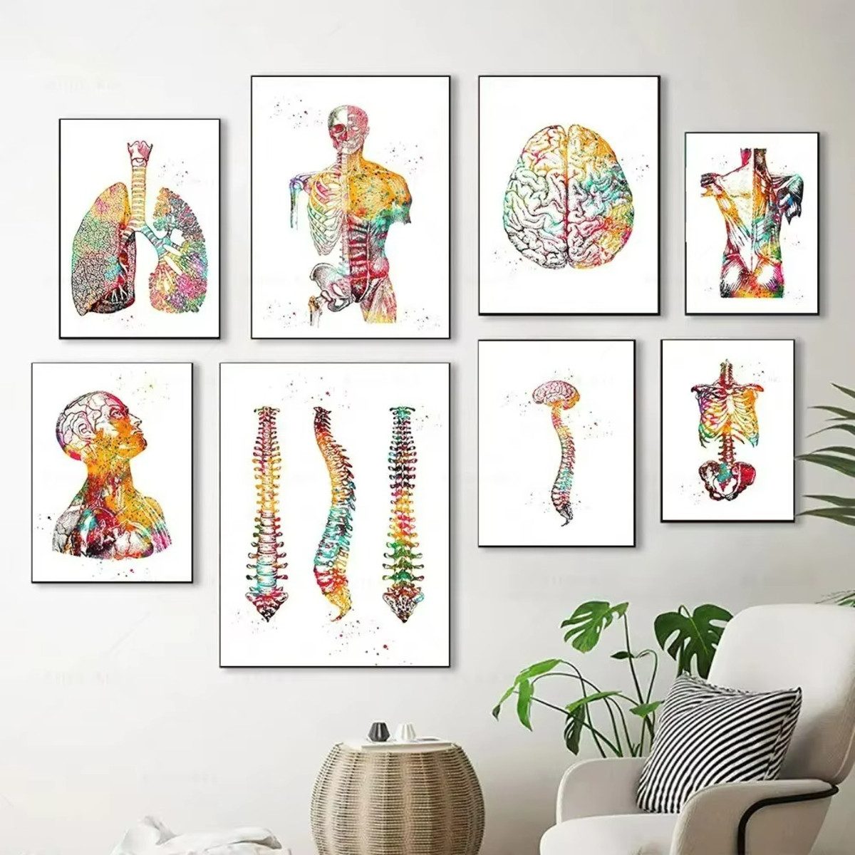 TPFLiving Kunstdruck (OHNE RAHMEN) Poster - Leinwand - Wandbild, Menschliche Anatomie, Wirbelsäule, Herz, Gehirn, Zähne, HD-Leinwand (Leinwandbild XXL), Farben: Orange, Rot, Blau, Schwarz, Weiß, Rosa -Größe: 40x60cm