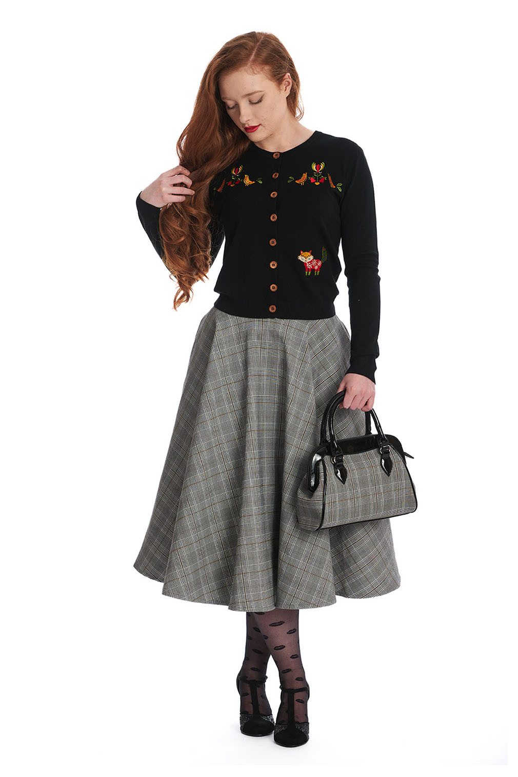 Banned Strickjacke Scandi Fox Cardigan Schwarz Vintage Fuchs Rockabilly