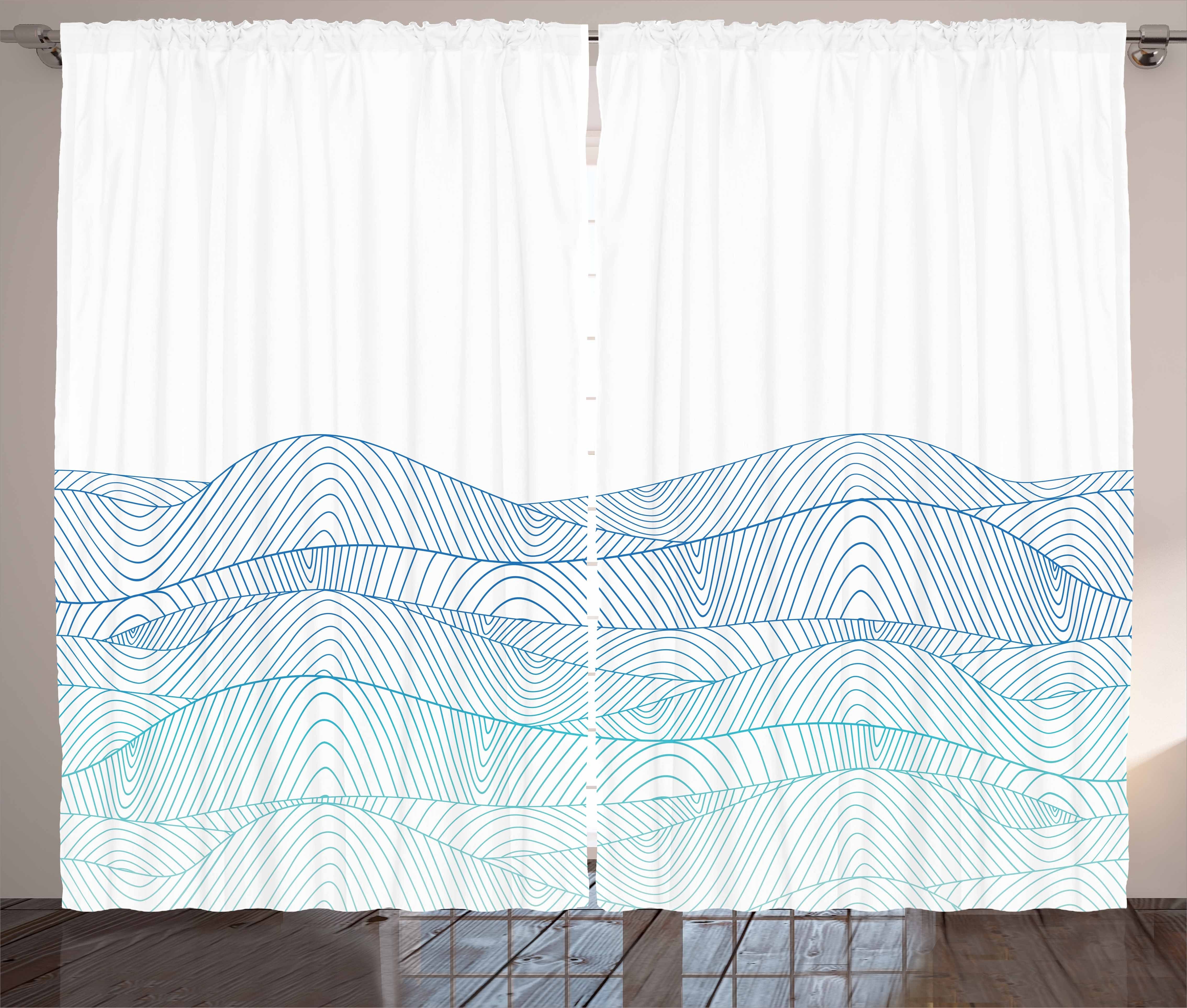 Gardine Schlafzimmer Kräuselband Vorhang mit Schlaufen und Haken, Abakuhaus, Blau Weiss Zusammenfassung Seascape