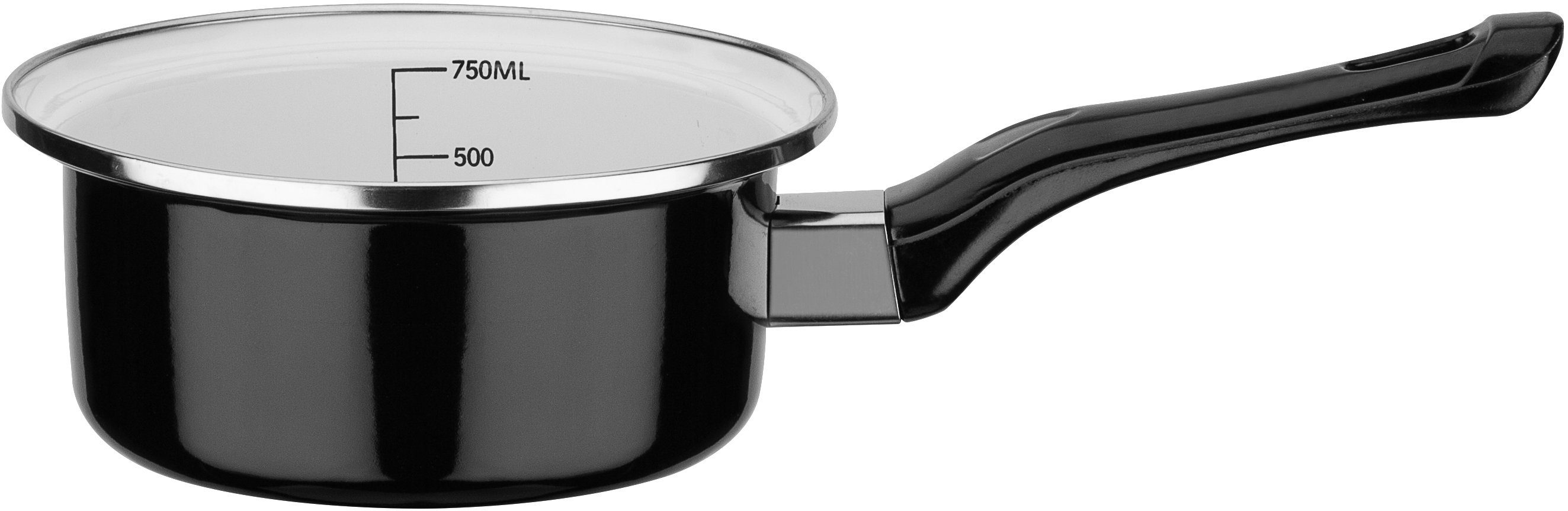 GSW Topf-Set Black & White, Stahl-Emaille (Set, 7-tlg., je 1 Kochtopf Ø 16/20/24 cm, 1x Stielkasserolle Ø 16 cm), Literskala, Induktion