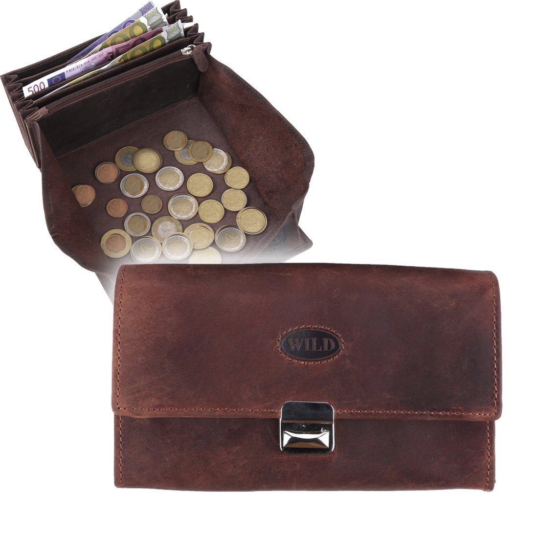 SHG Kellnerbörse ◊ Ledergeldbörse Kellner*innen Servicekräfte Taxifahrer*innen Gastro, Münzfach, Druckknopfverschluss, RFID Schutz