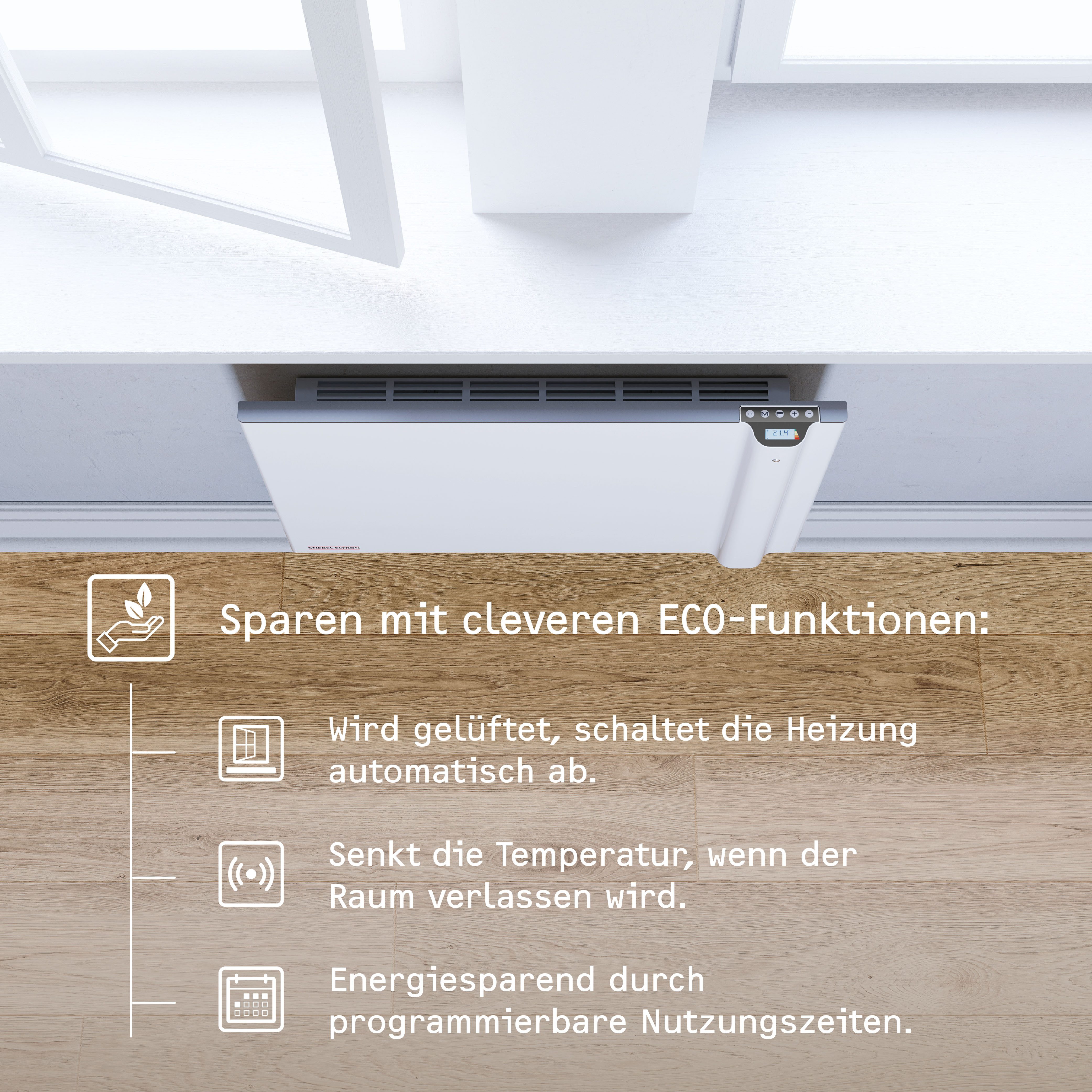 STIEBEL ELTRON Konvektor »CND 75«, Duo Wandkonvektor, Elektroheizung energiesparend, 0,75 kW, für ca. 9 m², LCD-Display, Wochentimer, ohne Stecker, Festanschluss
