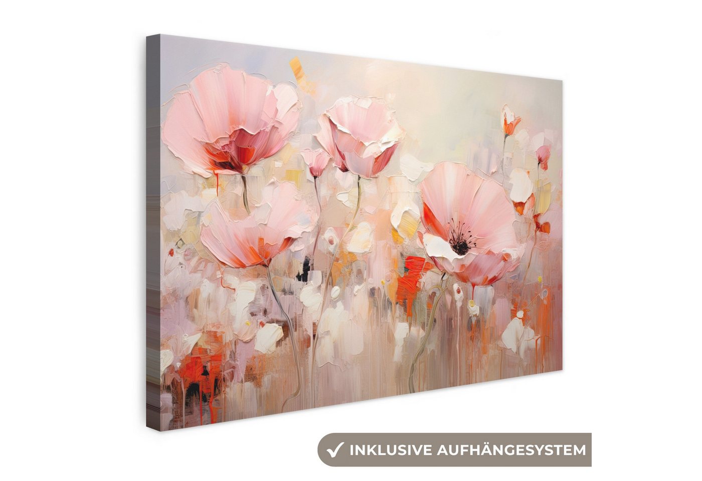 OneMillionCanvasses® Leinwandbild Blumen - Aquarell - Rosa - Abstrakt - Kunst, Fotodruck (1 St), Leinwand Bilder Klein, Wand Dekoration Aesthetic 30x20 cm