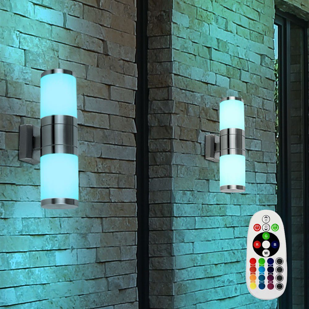 2er Set RGB LED Außen Lampen dimmbar Fernbedienung Fassaden Up Down Alu Strahler 