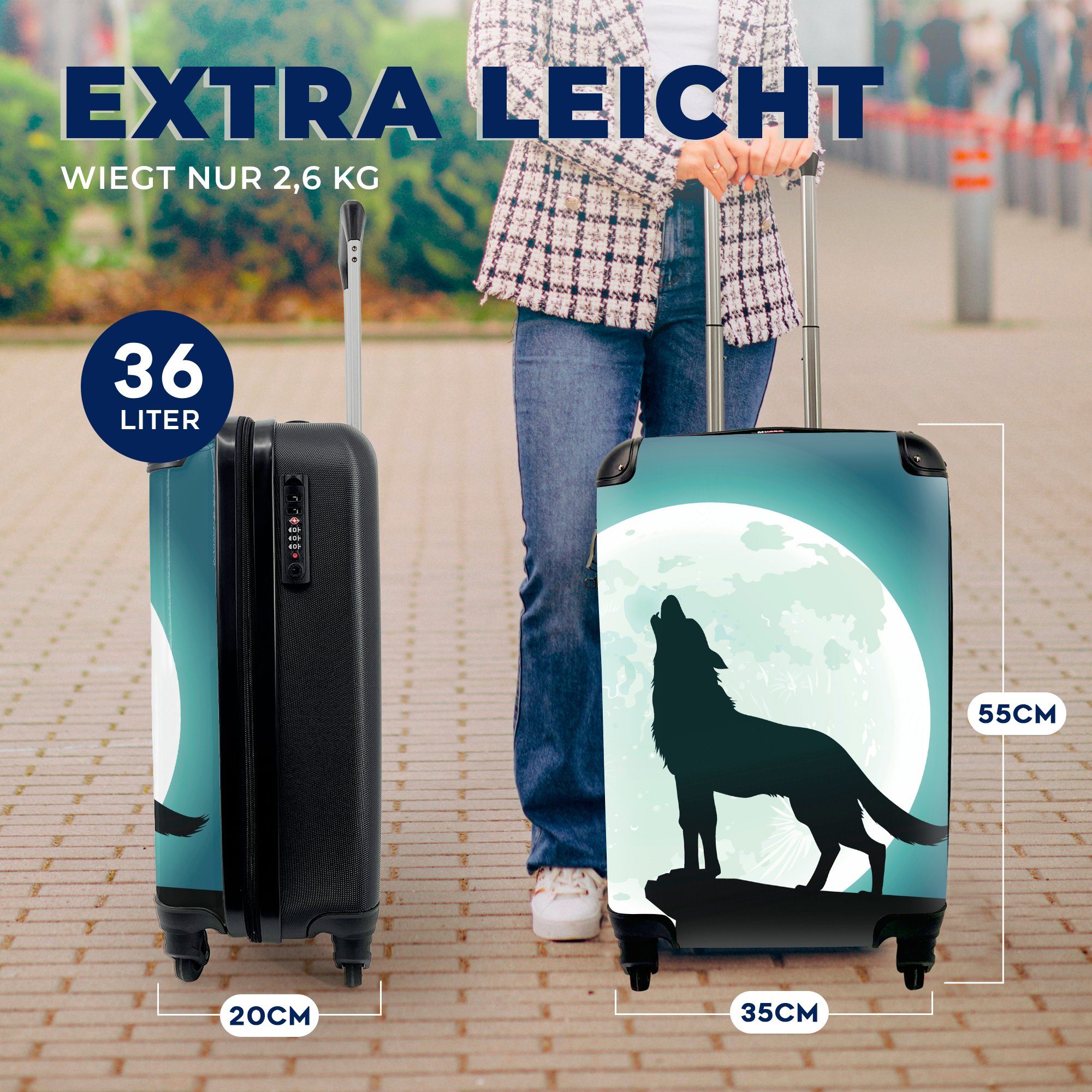 MuchoWow 4 Mond Reisetasche Wolf mit Handgepäck Stein, Handgepäckkoffer - für Reisekoffer Trolley, - rollen, Rollen, Ferien,