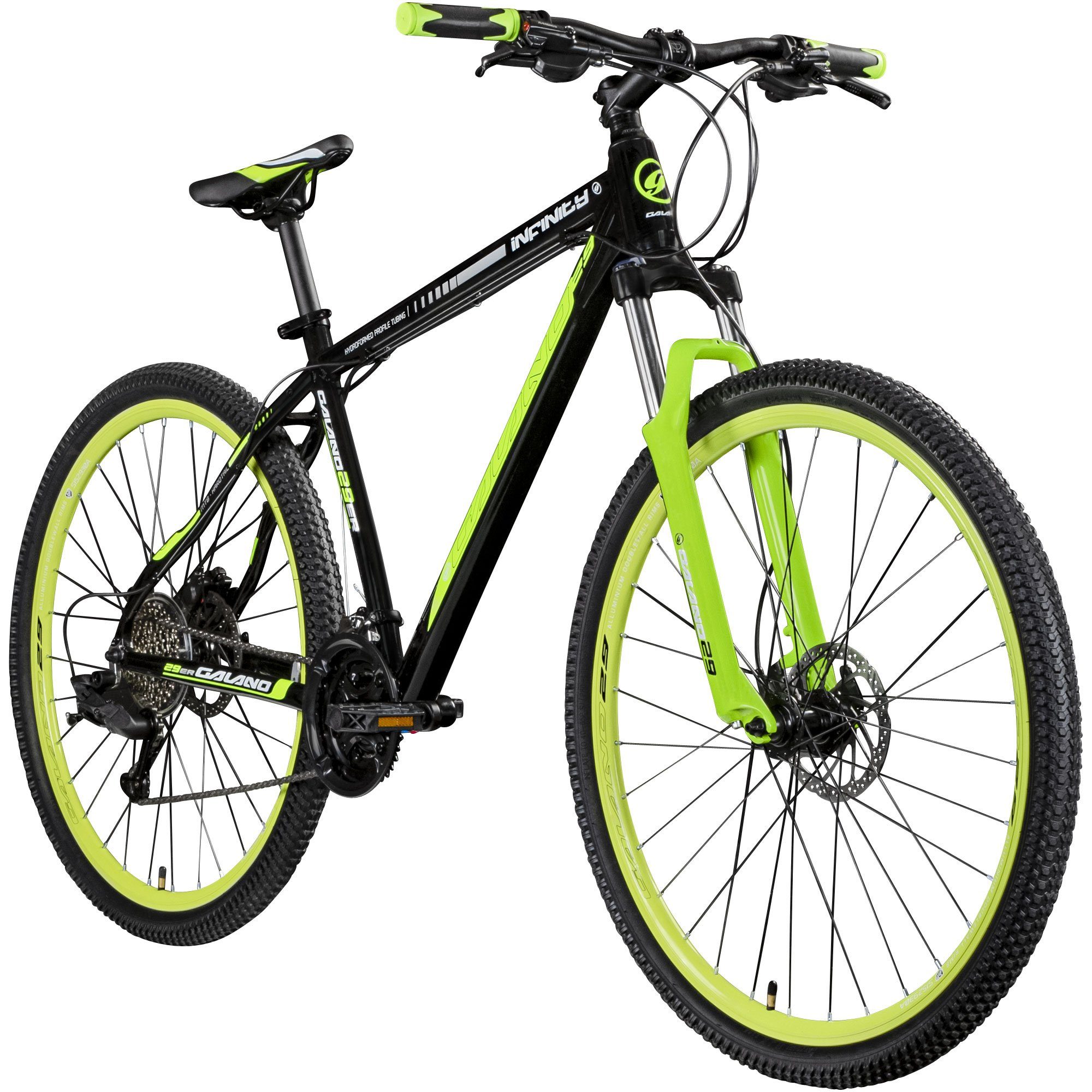 Galano Mountainbike Infinity, - schwarz/grün für Mountainbike Zoll 24 Kettenschaltung, MTB 190 Hardtail cm 175 Herren und Damen 29 Gang