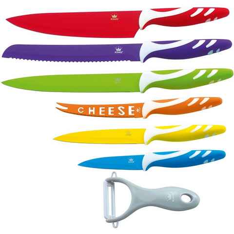 KING Messer-Set FRUTI (Set, 6-tlg., arbenfroher Farbmix, mit Käsemesser), inklusive Schäler und mit speziellem Käsemesser