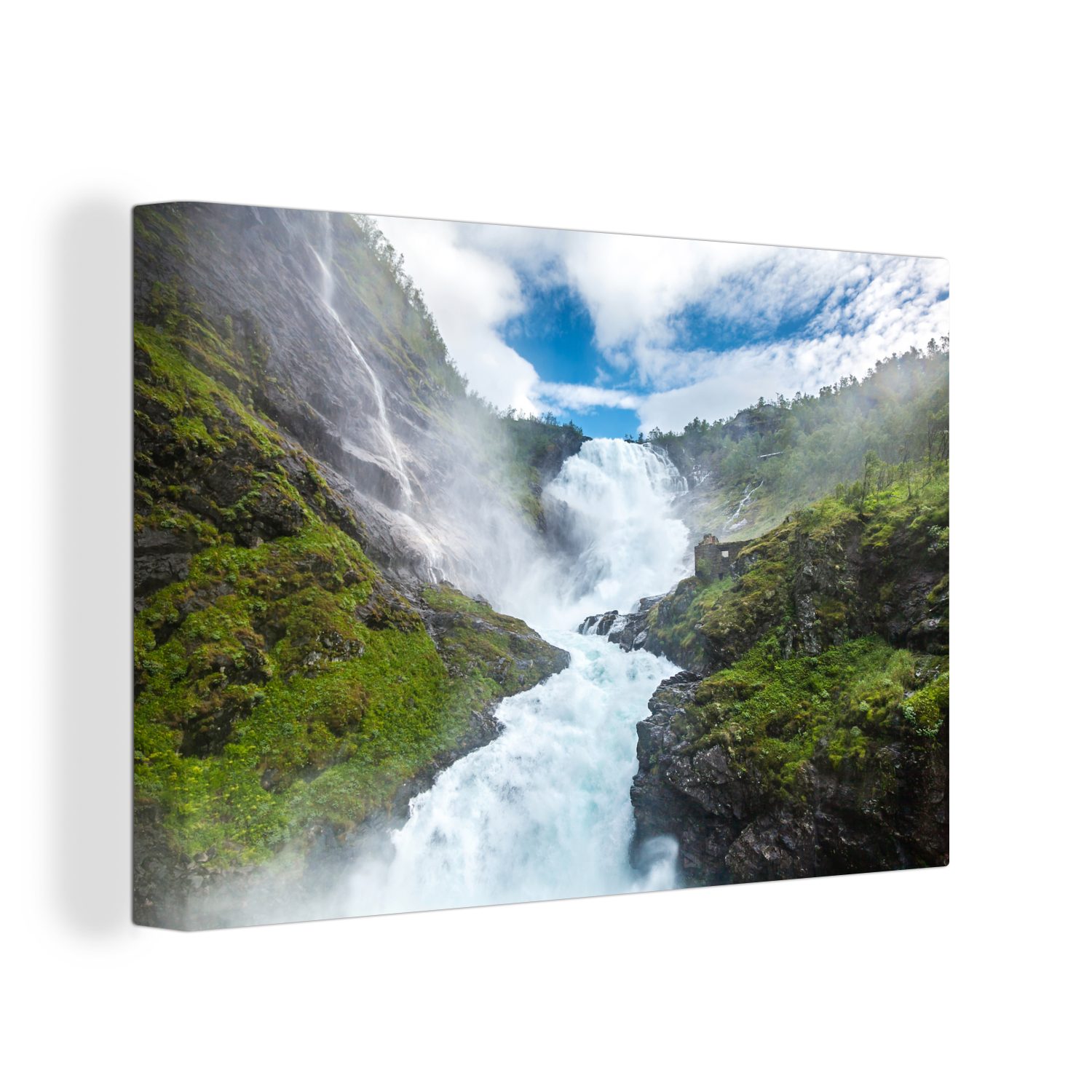 OneMillionCanvasses® Leinwandbild Wasserfall Kjosfossen Foto, (1 St), Wandbild Leinwandbilder, Aufhängefertig, Wanddeko, 30x20 cm