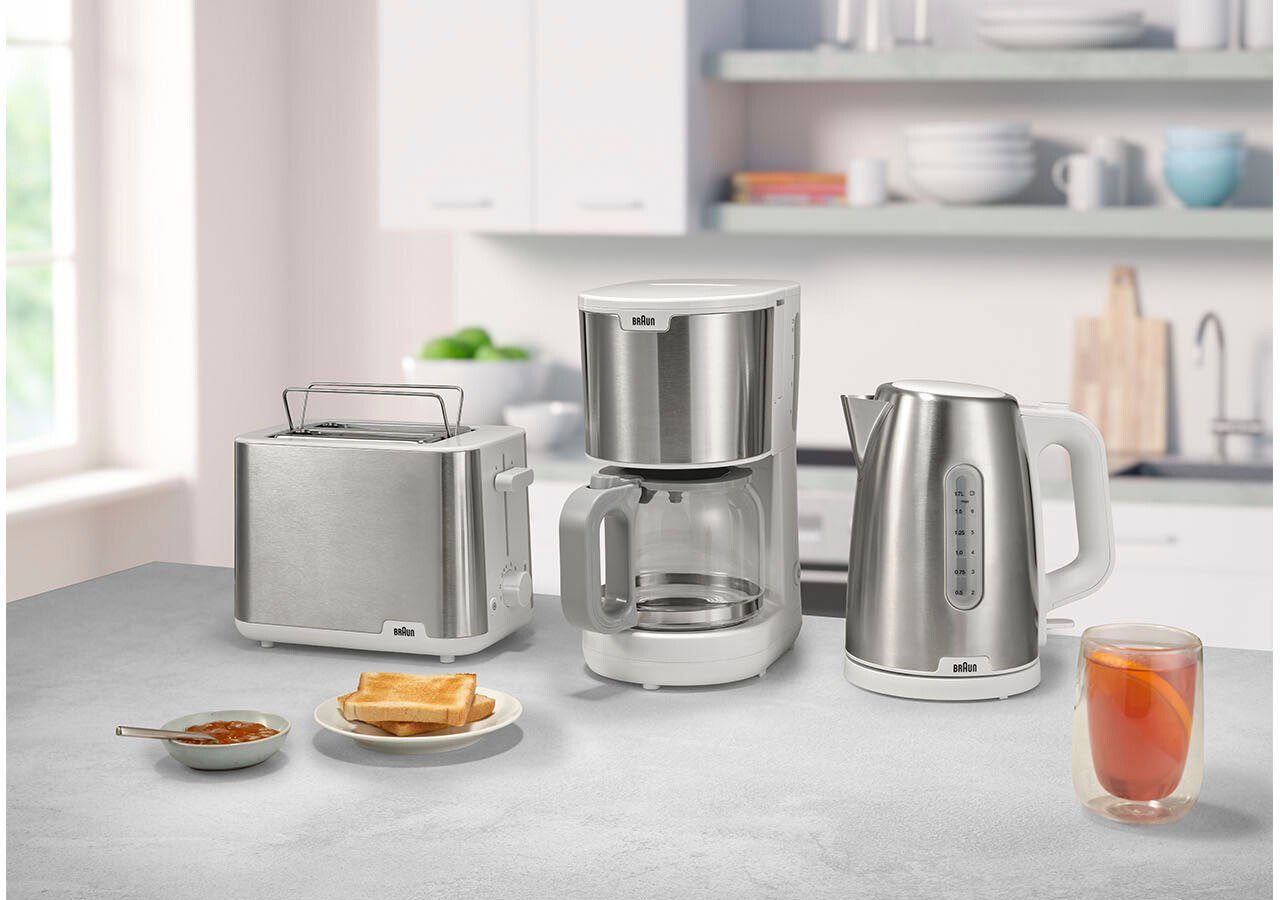 Braun Toaster PurShine HT 1510 WH - 2 Schlitze, 8 Stufen, Auftau- Aufwärmfunktion, 2 kurze Schlitze, 900 W, 900 W, Edelstahl, Automatische Abschaltung, Brötchen – Bild 4 von 5