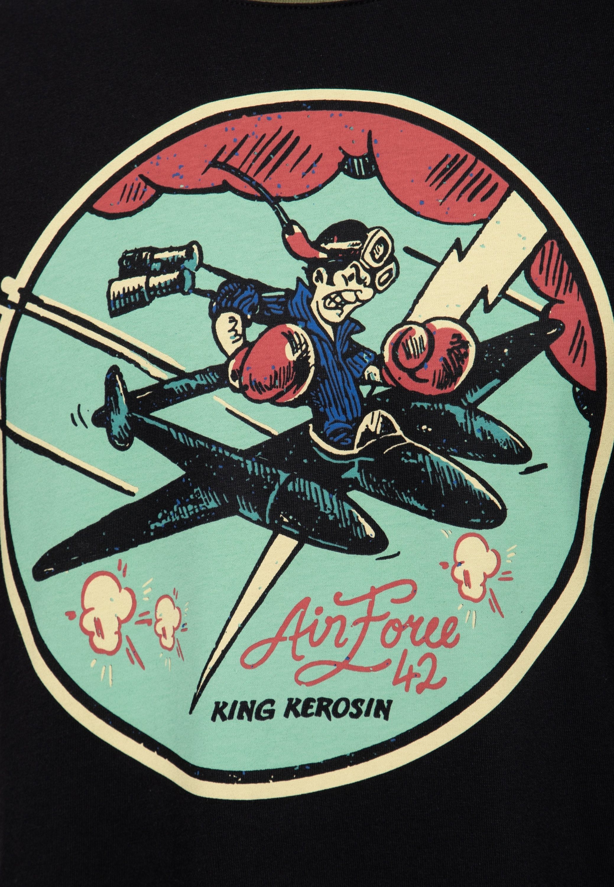 70s Airforce Print-Shirt Prints im coolen KingKerosin schwarz Style (1-tlg) mit 42