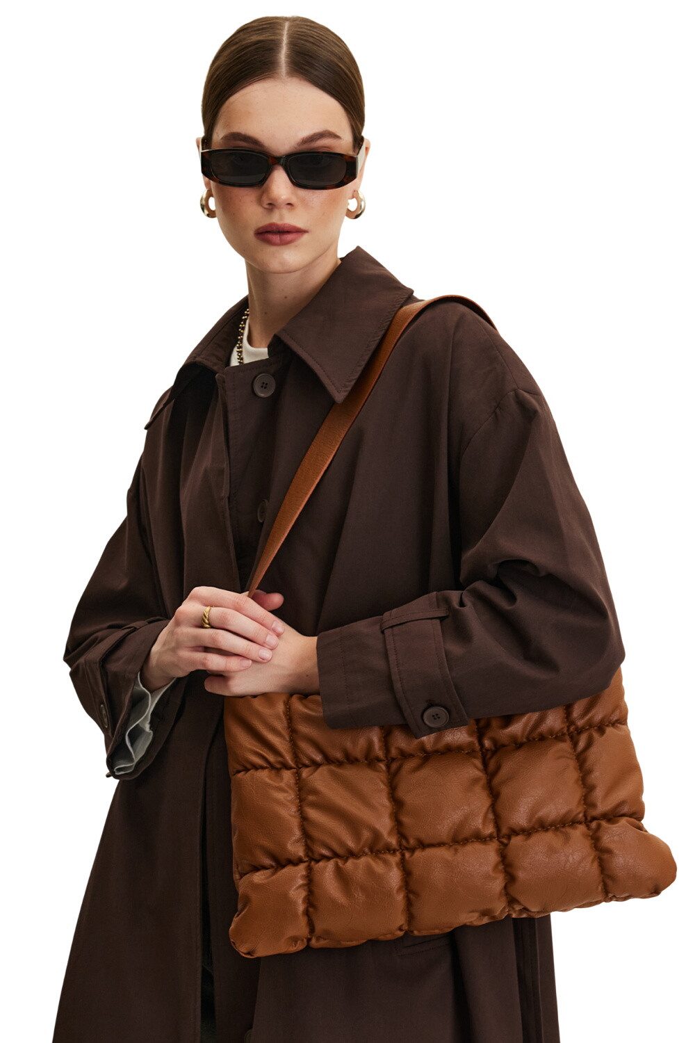 MANUKA Abendtasche Gesteppte Ledertasche, Schwarz
