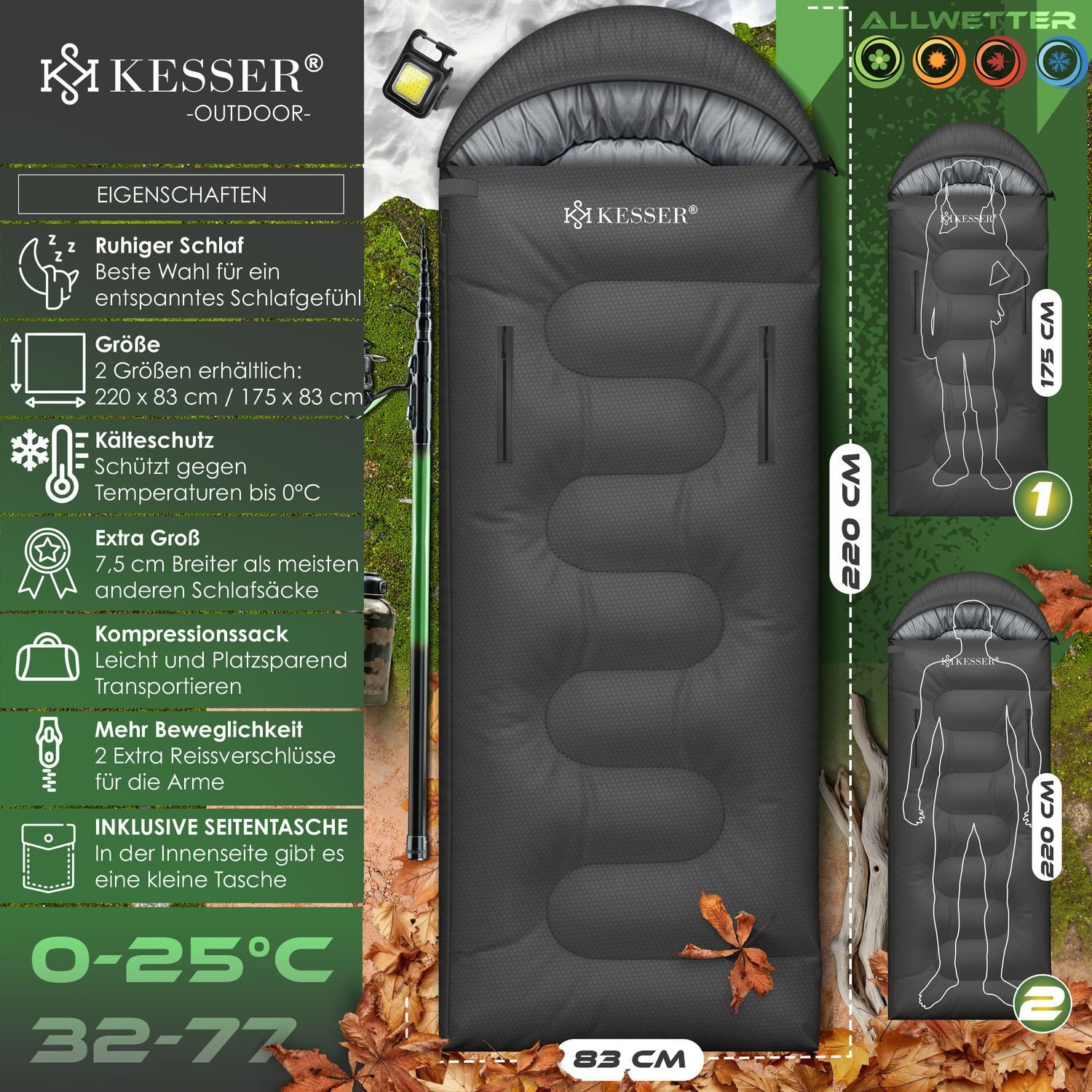 KESSER Deckenschlafsack Camping Schlafsack Outdoor 220x83cm günstig online kaufen