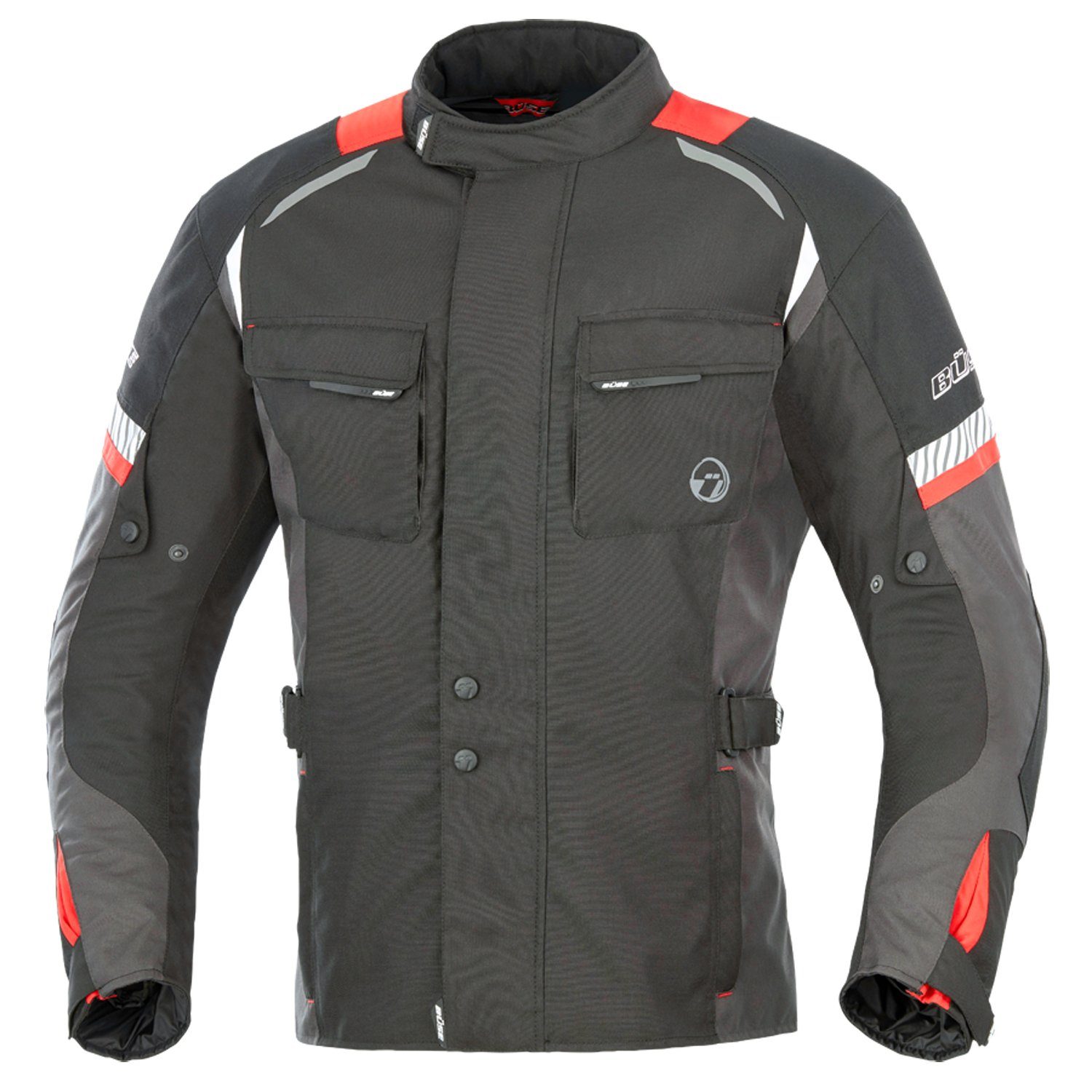 Büse Motorradjacke Breno schwarz-rot mit Protektoren wasserdicht winddicht Belüftung Textiljacke Urban Style leicht gewachst | Jacken