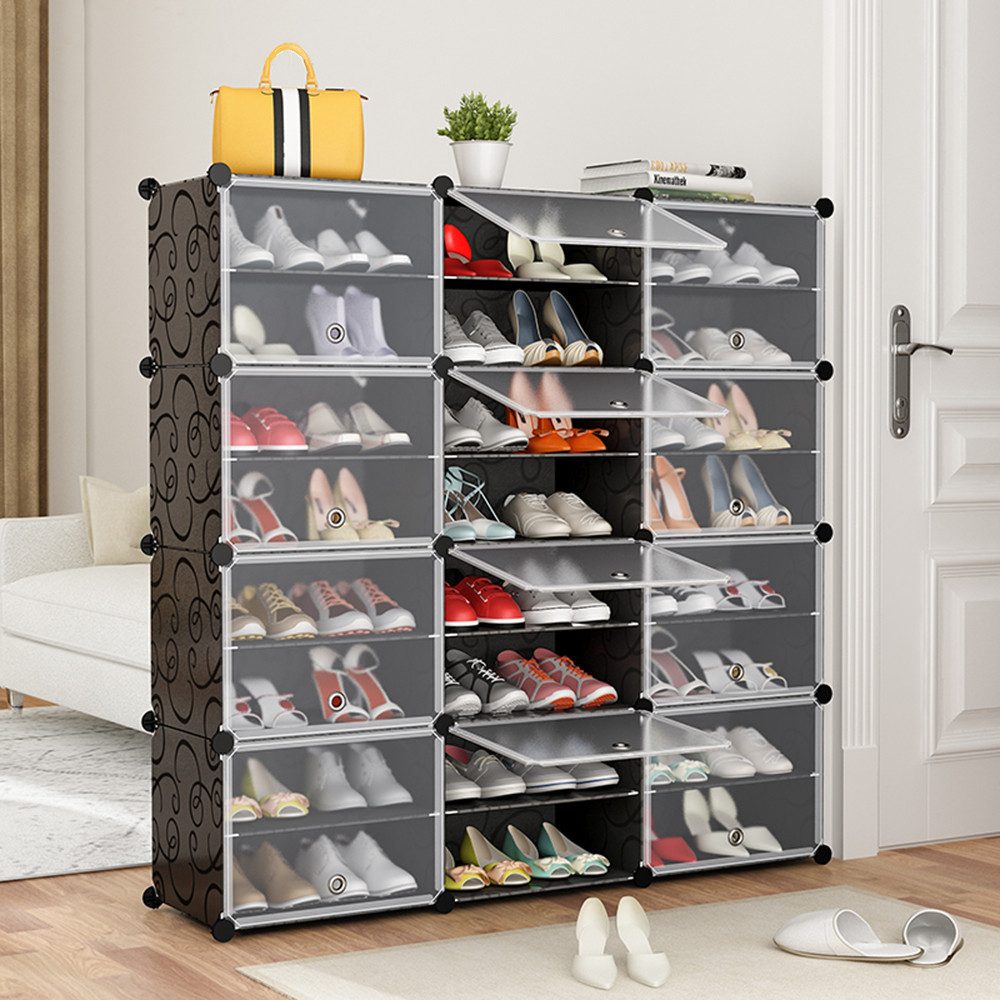 JEOBEST Schuhregal Schuhregal mit 8 Ebenen, Schuhschrank Kunststoff, DIY-Regal, Schuh-Organizer aus Kunststoff mit Transparenter Tür