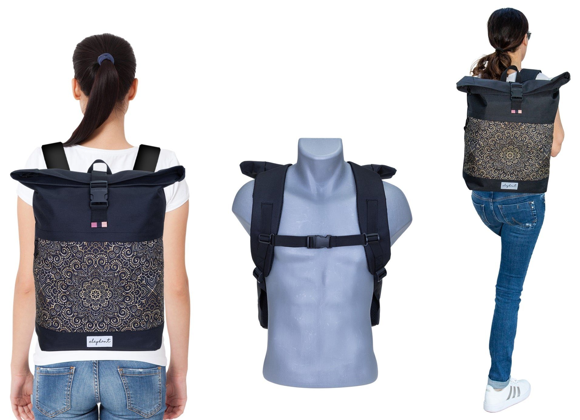 ELEPHANT Rucksack Damen Freizeitrucksack A4 groß 13038, Laptop Tasche Travel Geheimfach Daypack large + Trinkflasche