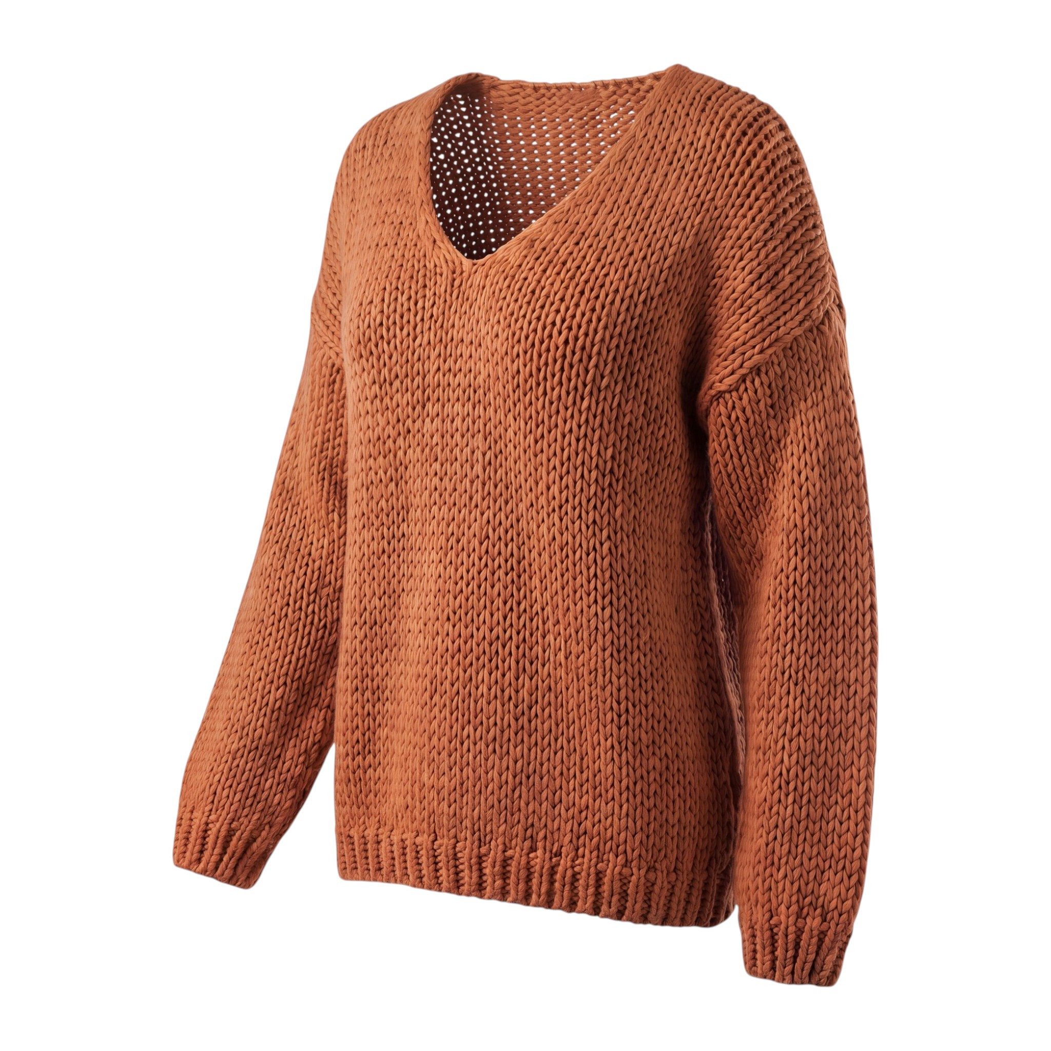 OriginalYou Strickpullover Damen Grobstrickpullover Langarmshirt mit V-Ausschnitt, in Unifarbe