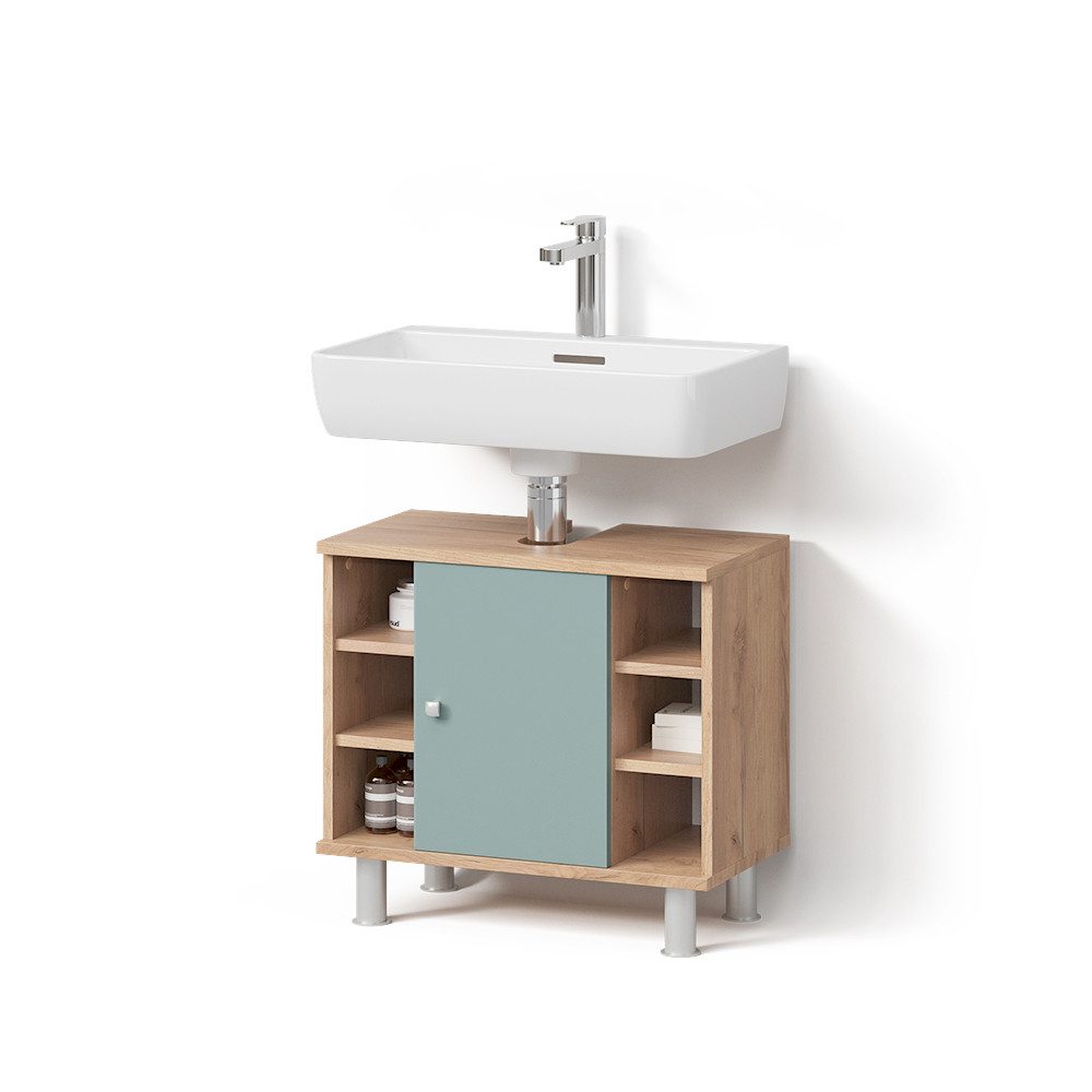 Livinity® Waschbeckenunterschrank Fucino, Grün/Goldkraft Eiche/Goldkraft Ei günstig online kaufen