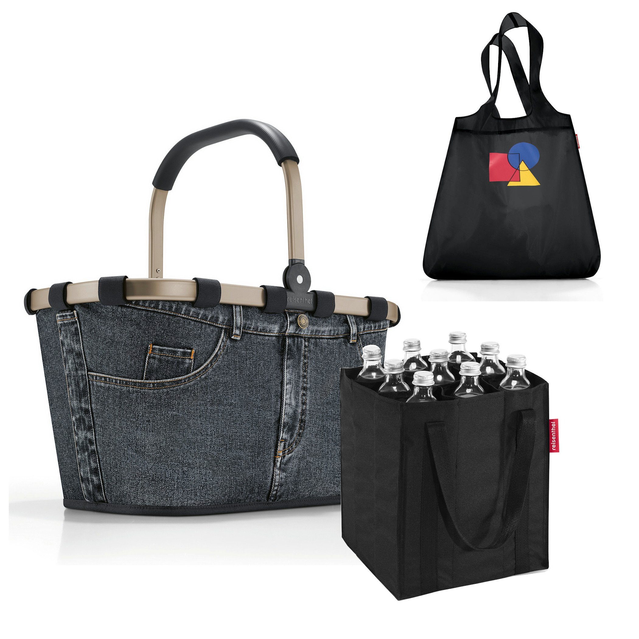 REISENTHEL® Einkaufskorb Set aus carrybag, coolerbag und bottlebag, Einkaufskorb-Set für Wochenmarkt und Großeinkauf