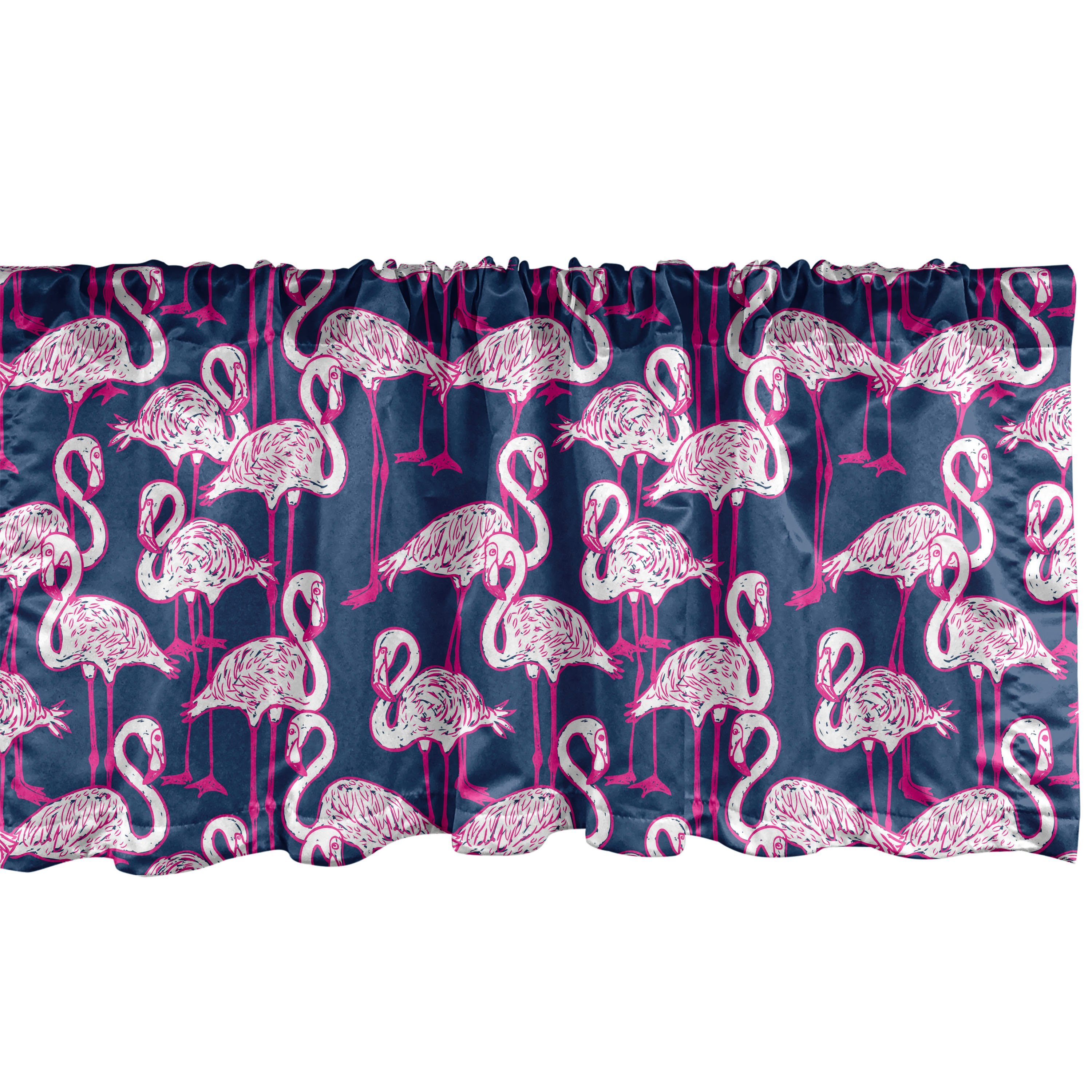 Scheibengardine Vorhang Volant für Küche Schlafzimmer Dekor mit Stangentasche, Abakuhaus, Microfaser, Tiere Cartoon Exotische Flamingos