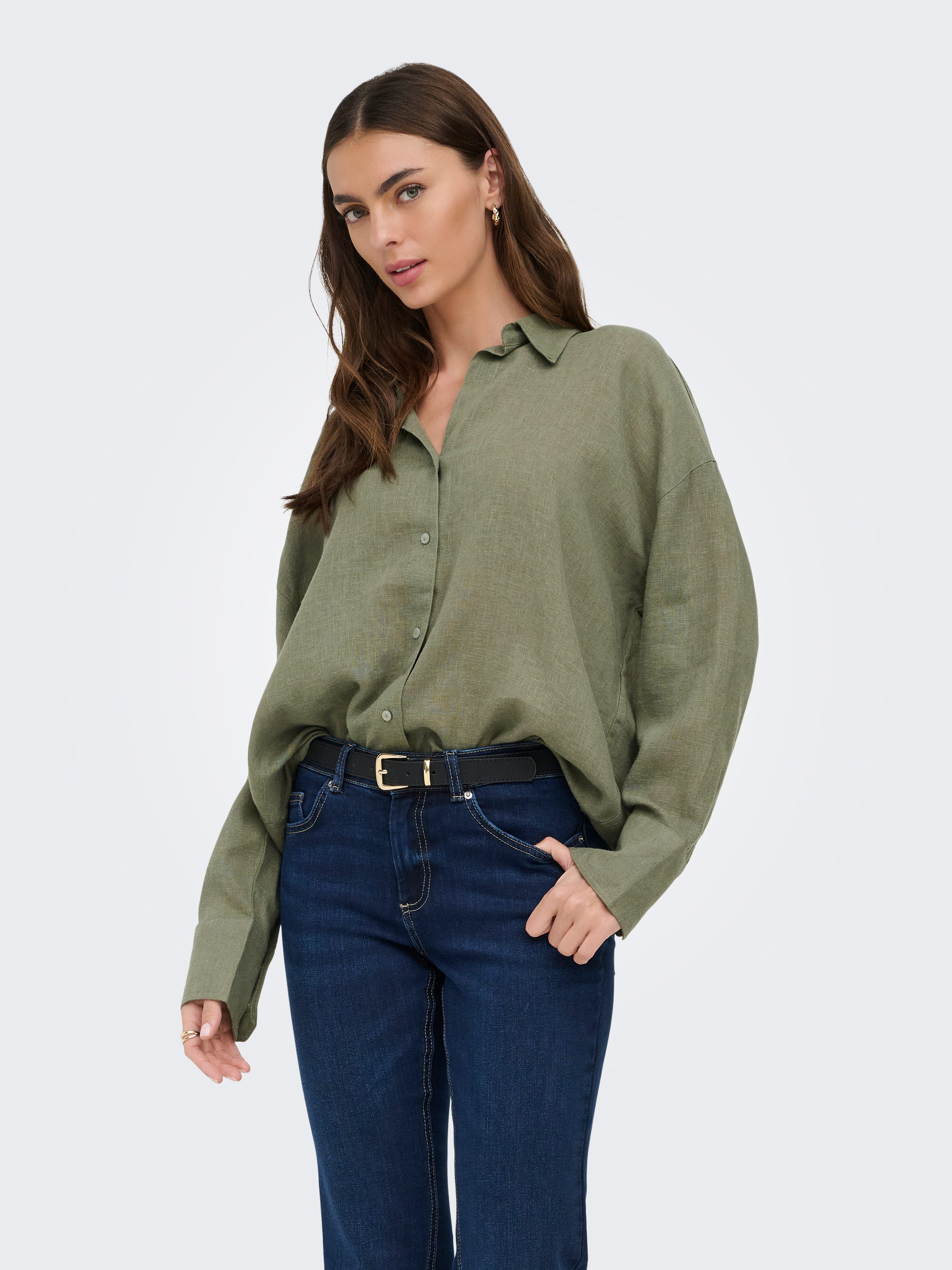 ONLY Hemdbluse ONLBRUXELLES V- LS LIN BL SHIRT PNT NOOS mit Leinen