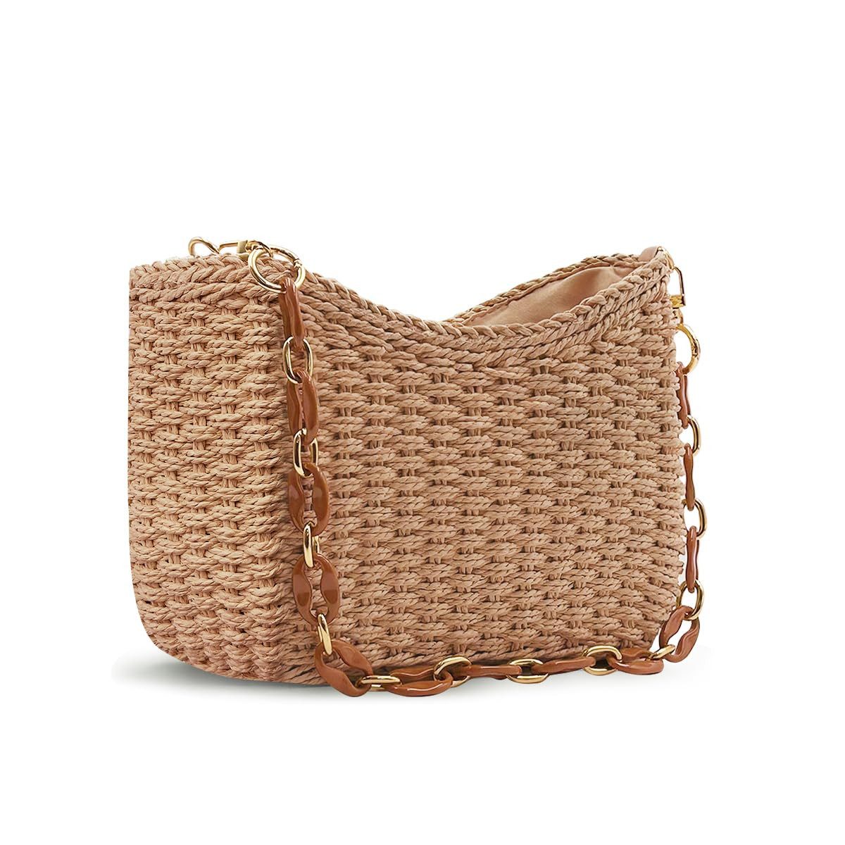 Strandtasche Damen Umhängetasche aus Bast – Handgefertigt, Crossbody-Tasche