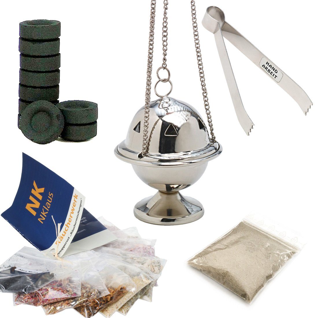 Räucherschale 5tlg. Räucherset Weihrauchschwenker Messing Weihrauch - Starterpaket K