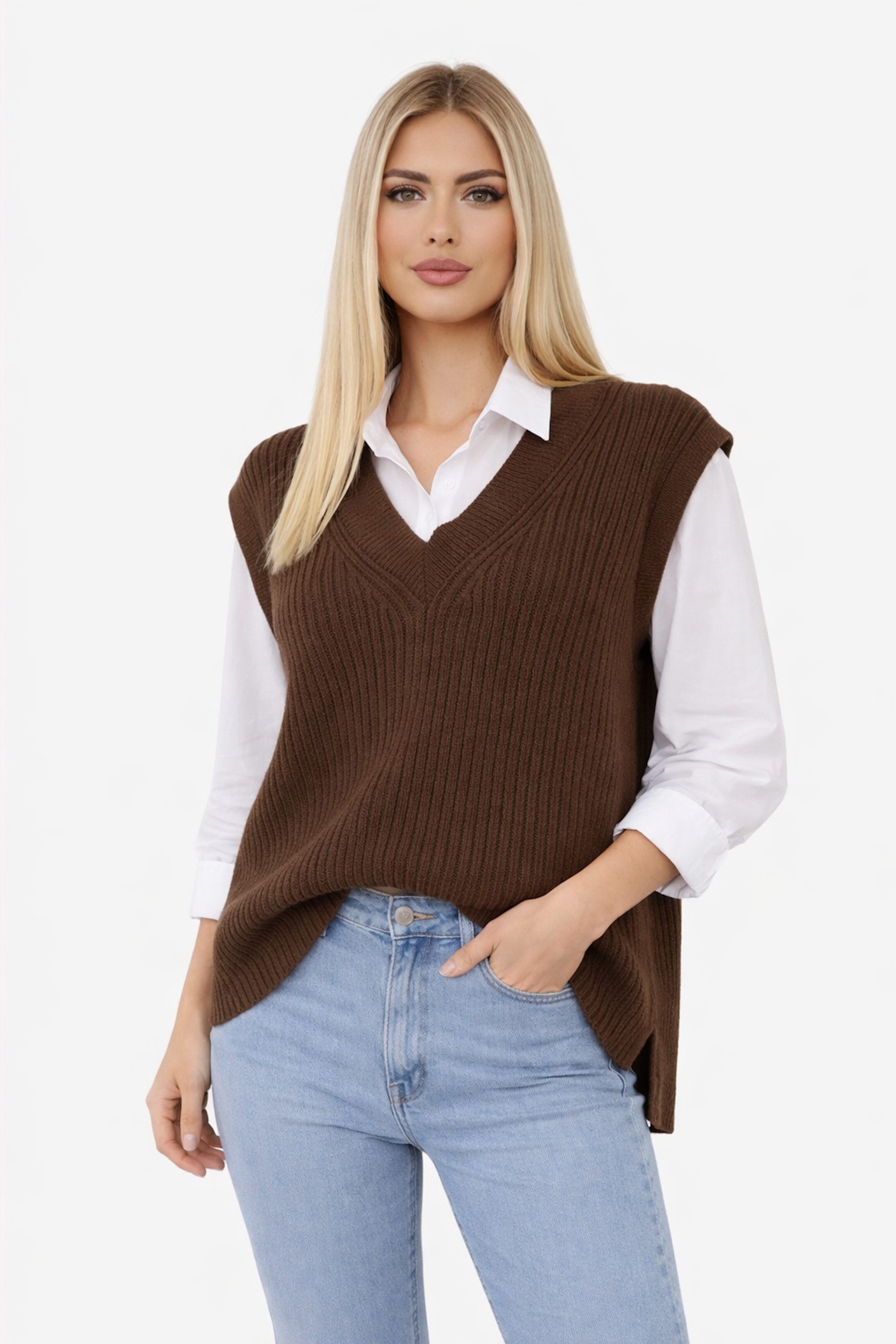 Worldclassca Pullunder WORLDCLASSCA Damen Strickpullunder mit Bluseneinsatz 2 in 1 Fashion Neue Kollektion - Stilvolle und gemütliche Strickmode für Damen
