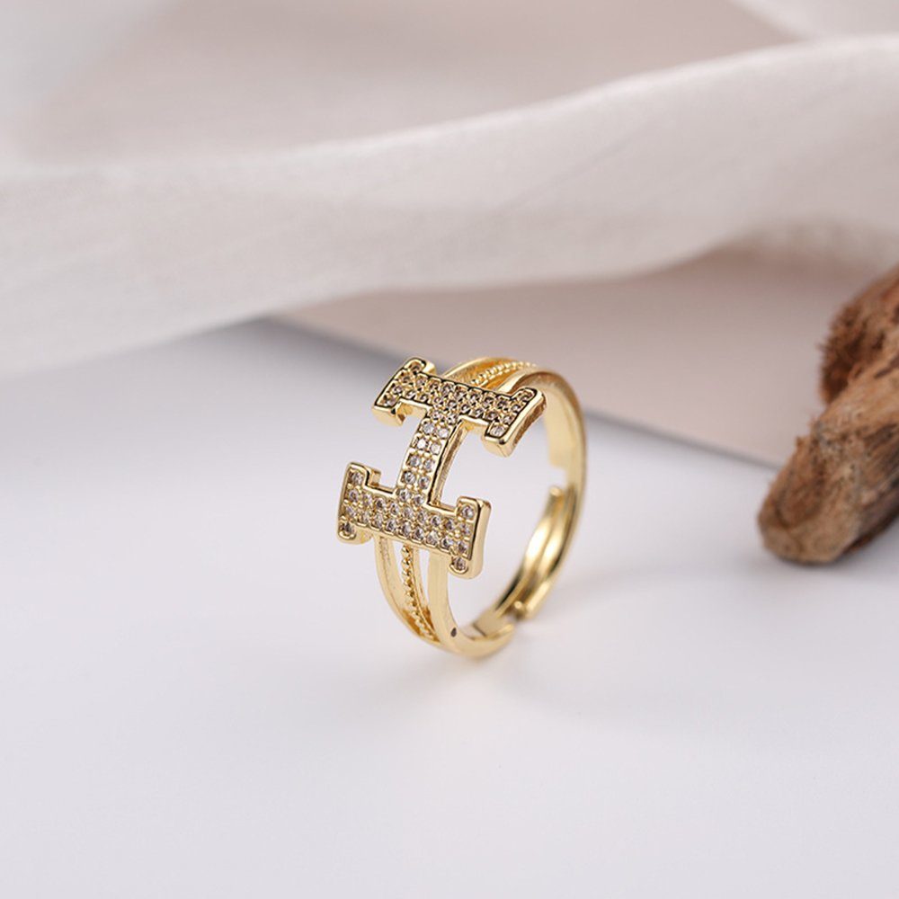 Übertriebener Ring, Buchstabe Offener Ringe, Zirkonia Vintage-Ringe Haiaveng H Fingerring Ring, verstellbarer