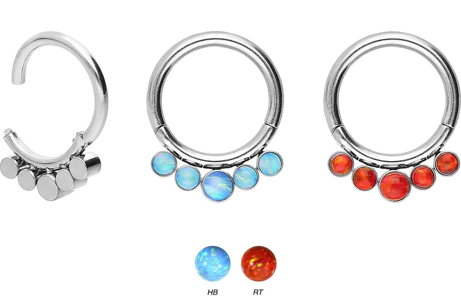 PIERCINGLINE Nasenpiercing Chirurgenstahl Segmentring Clicker 5 SYNTHETISCHE OPALE Ohrpiercing (Clicker, 1-tlg), Ohrpiercing für Conch, Helix, Tragus, Daith, Lobe