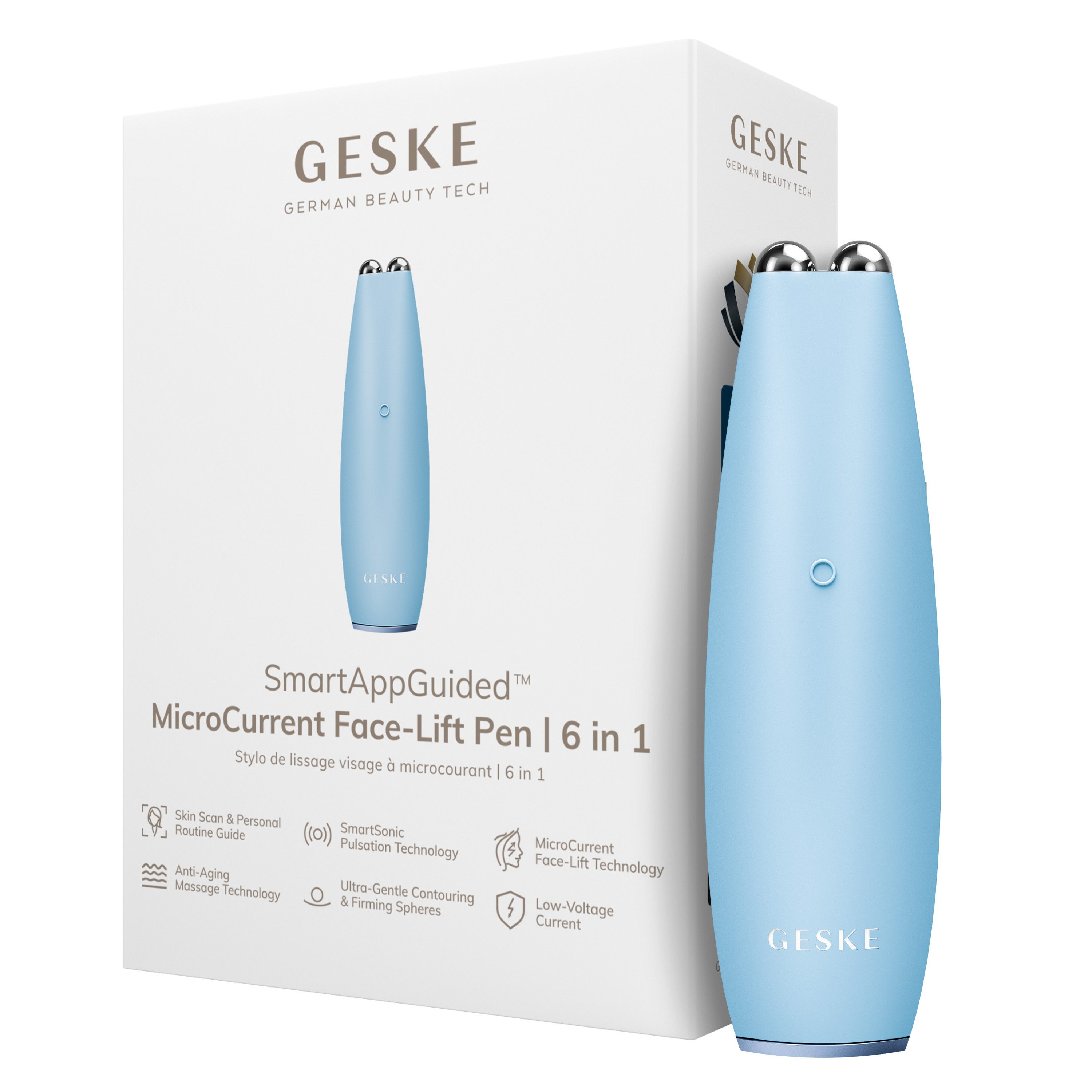 GESKE German Beauty Tech Enhancer SmartAppGuided™ MicroCurrent Face-Lift Pen 6 in 1, Packung (Gerät & USB-Ladekabel), 2-tlg., Gerät inkl. kostenloser APP (SmartAppGuided Device), Mit der GESKE App erhältst Du deine personalisierte Hautpflegeroutine.