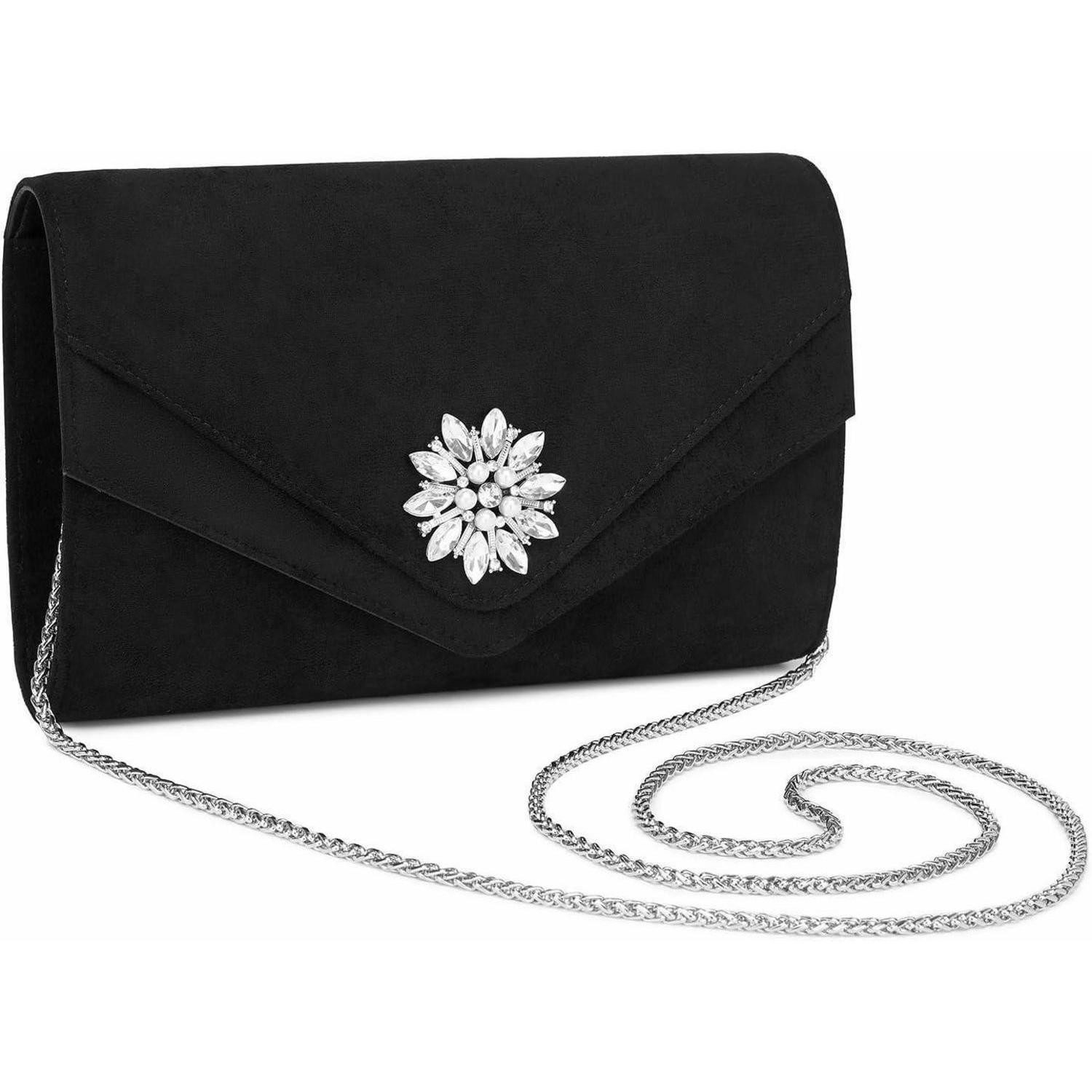 LuxusKollektion Clutch Clutch Damen Wildlederoptik Leichtgewicht Hochzeiten 2-1 Schwarz