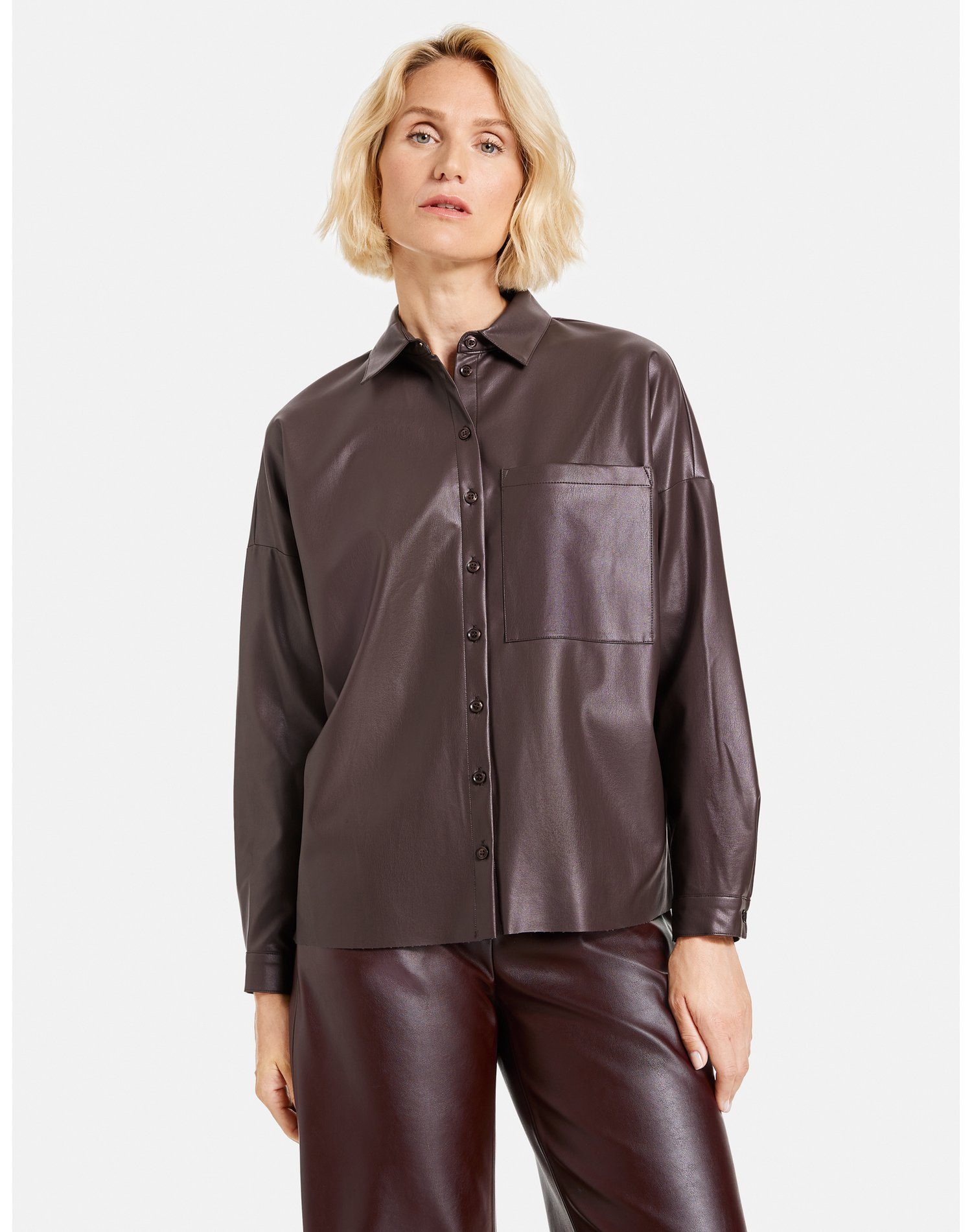 Damen Blusen GERRY WEBER Klassische Bluse Hemd aus Kunstleder Oversize