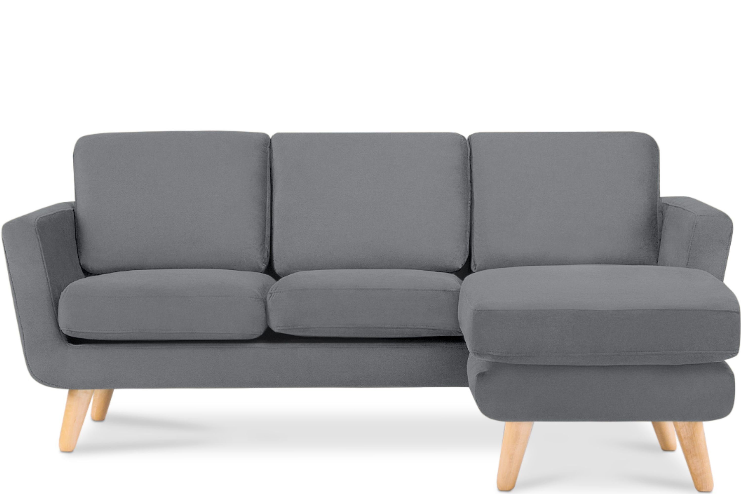 Europa, Made Konsimo aus grau Ecksofa Gestell rechts, Massivholz Armlehnen, mit in TAGIO Scandi-Stil,