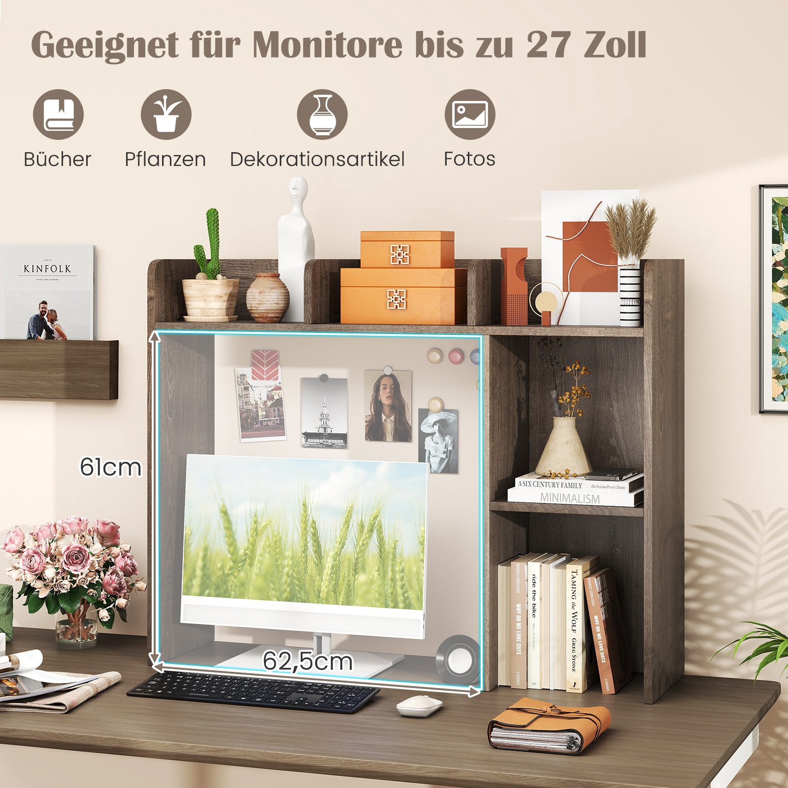 COSTWAY Regal-Schreibtisch, mit 4 Ablagen, offenem Fach, bis 45kg, 94x25x74cm