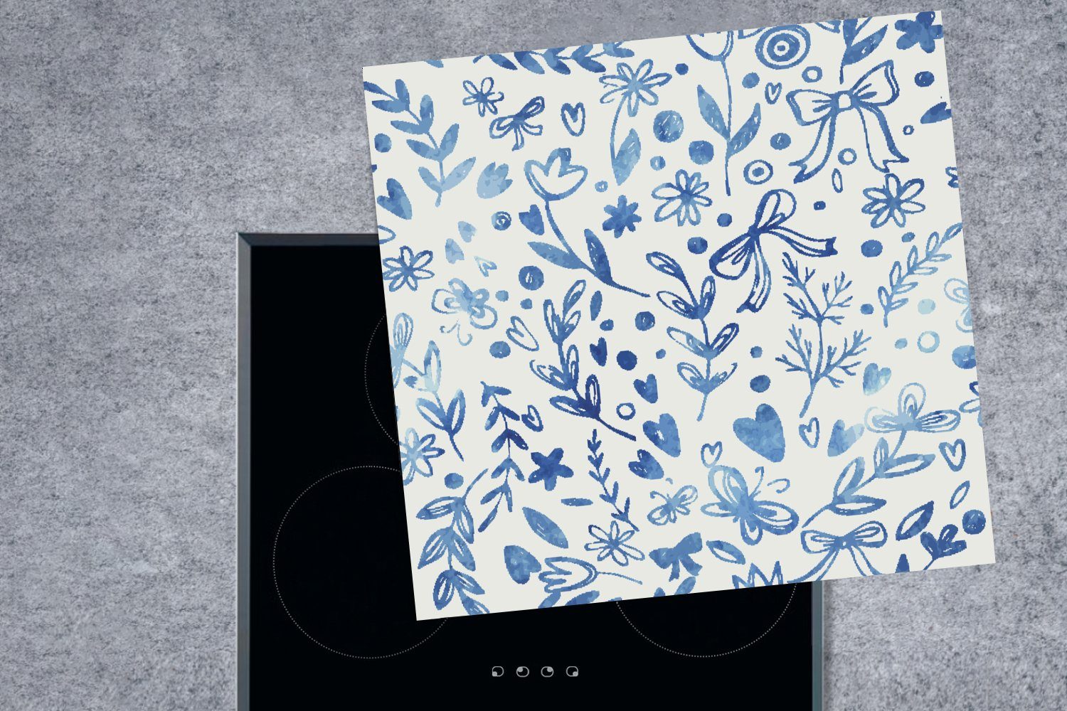 MuchoWow Herdblende-/Abdeckplatte Muster in cm, für Arbeitsplatte Farben, Vinyl, (1 Ceranfeldabdeckung, 78x78 blauen küche Ein tlg), florales