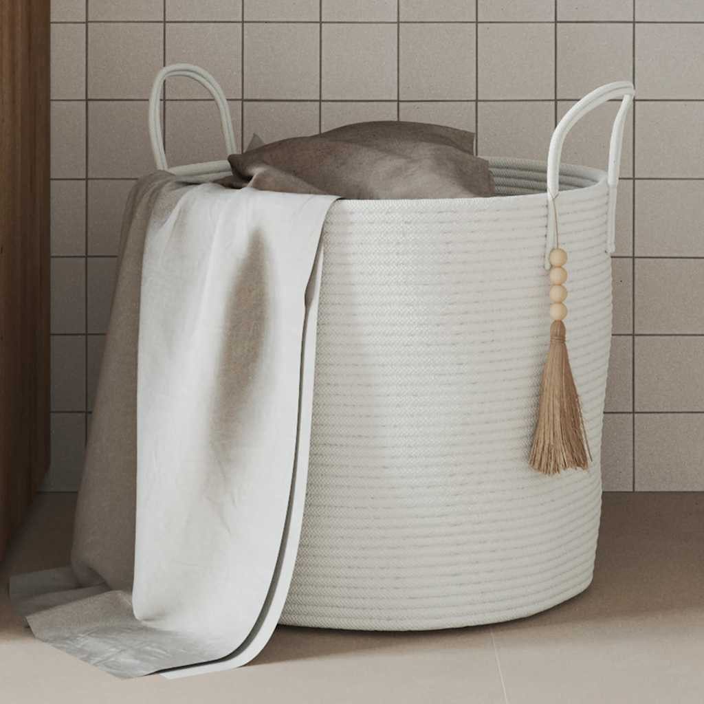 vidaXL Aufbewahrungskorb Aufbewahrungskorb Weiß Ø40x35 cm Baumwolle – Bild 2 von 5