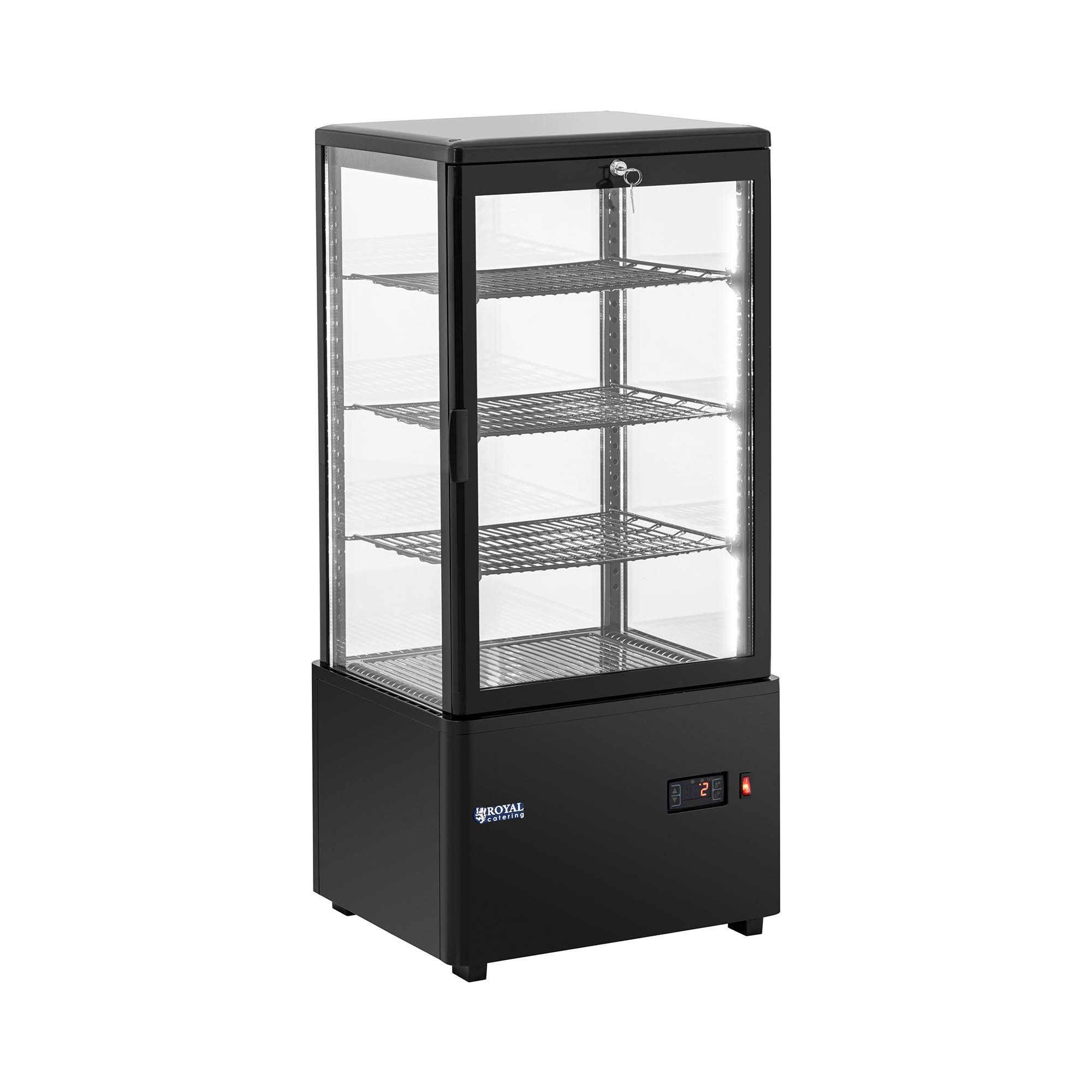 Royal Catering Kühlschrank RCCC-78-BT, 99 cm hoch, 45 cm breit, Kühlvitrine - 78L - Royal Catering - 4 Ebenen - schwarz - abschließbar