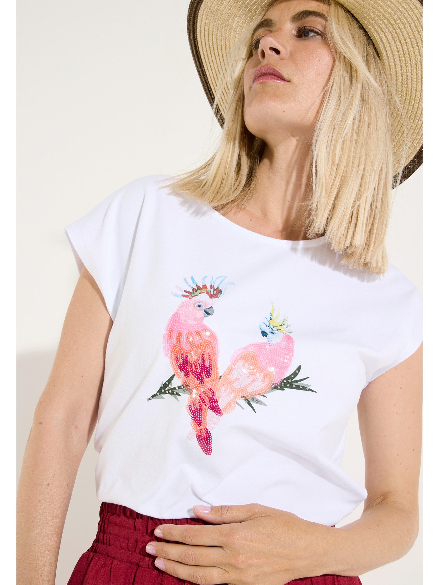 Kurzarmshirt tropical Baumwoll-T-Shirt, Papageien