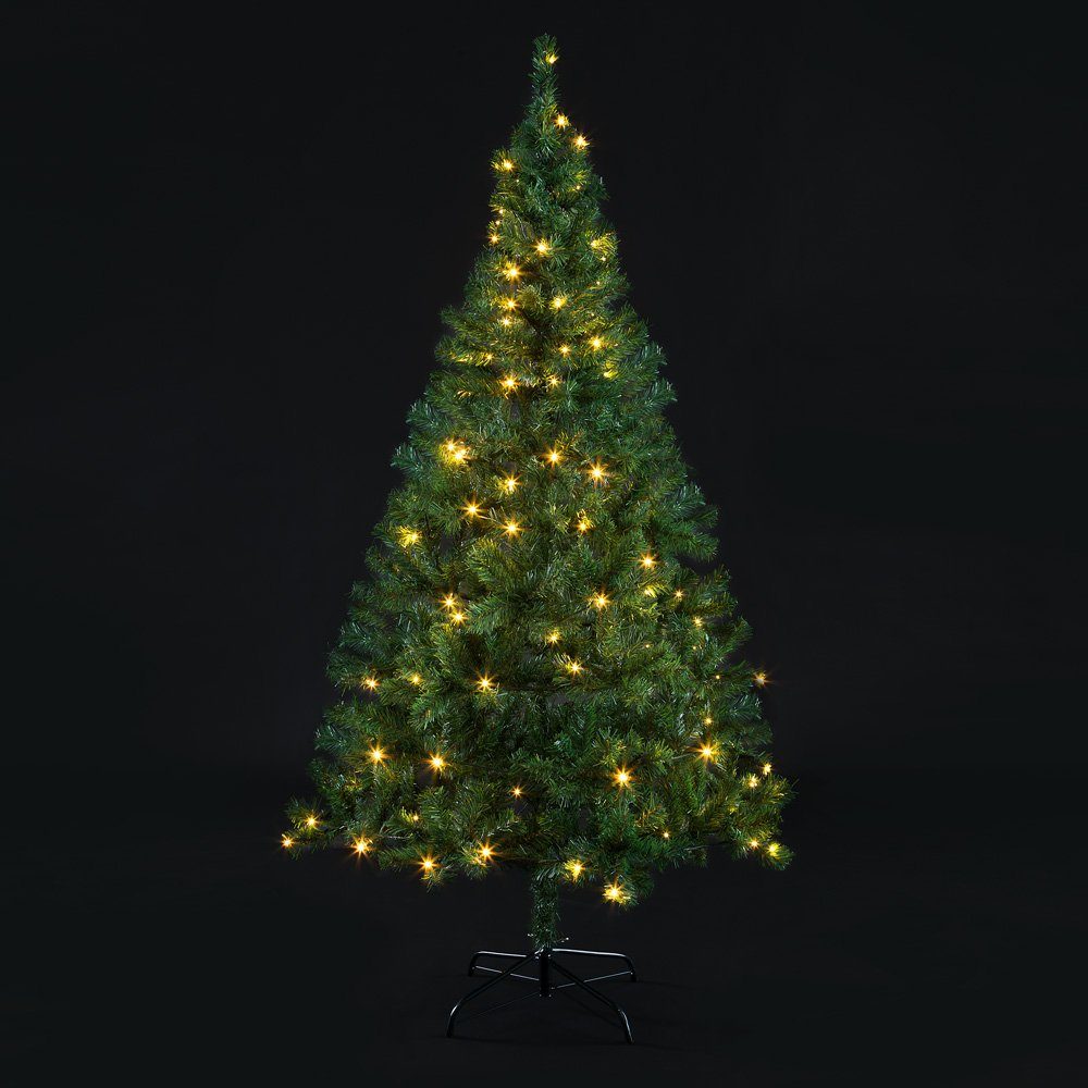 Casaria Künstlicher Weihnachtsbaum, 150cm mit Lichterkette 100 LED  warm-weiß inkl. Metallständer 310 Spitzen Weihnachten Christbaum Tannenbaum  PVC Grün