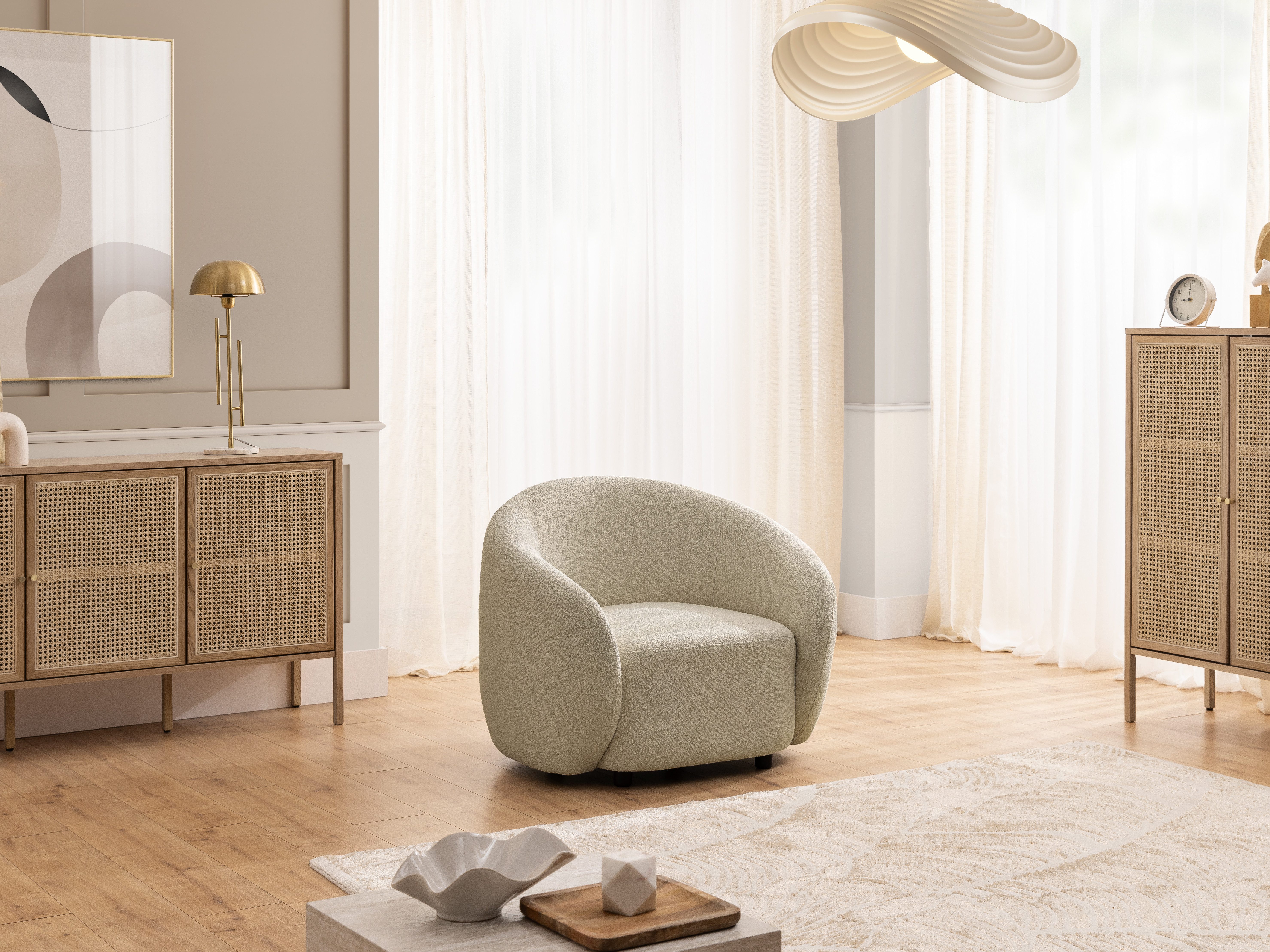 S-Style Möbel Cocktailsessel Roundi aus Bouclé, Luxus & Moderne Kollektion, mit geschwungener Form